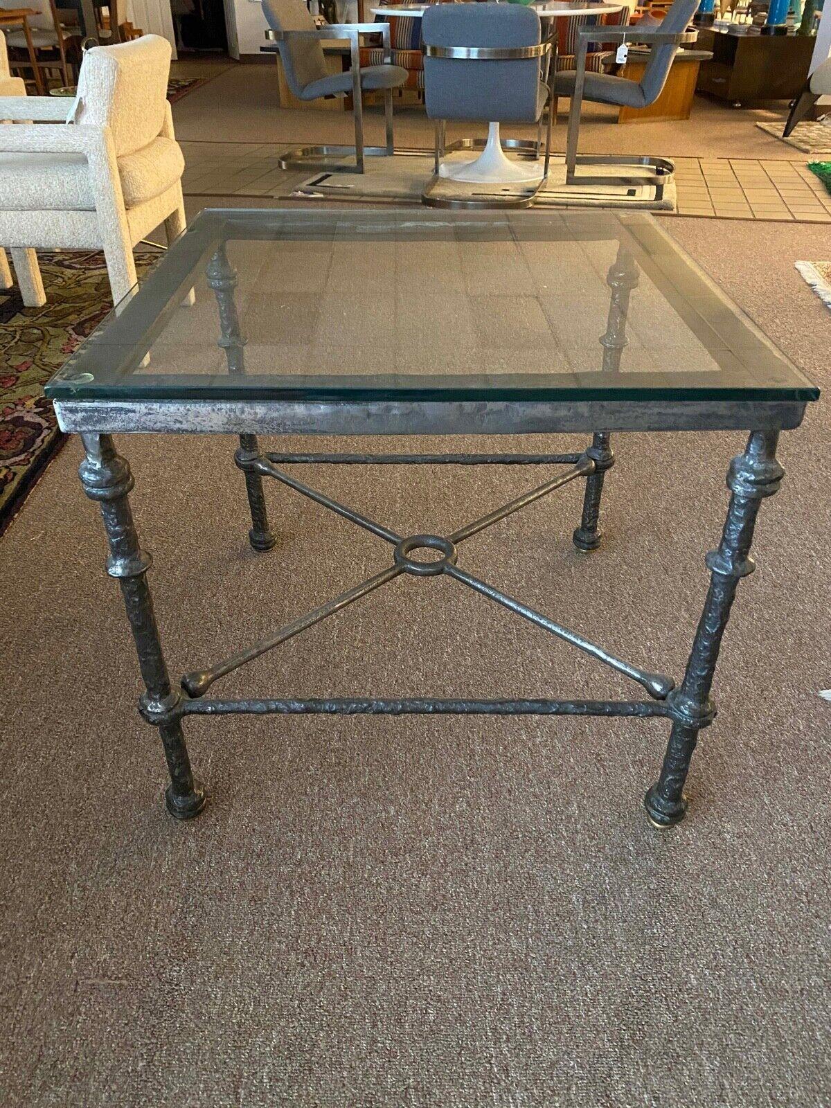 Brutalist Gunmetal and Glass Giacometti Style End Side Table 3