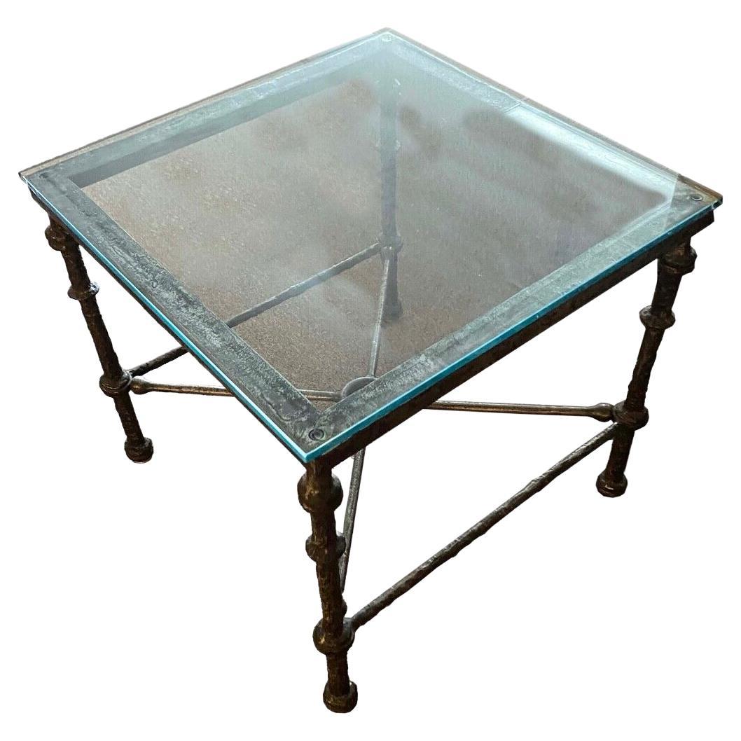 Brutalist Gunmetal and Glass Giacometti Style End Side Table
