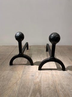 Brutalist Hammered Andirons, France, 1950s