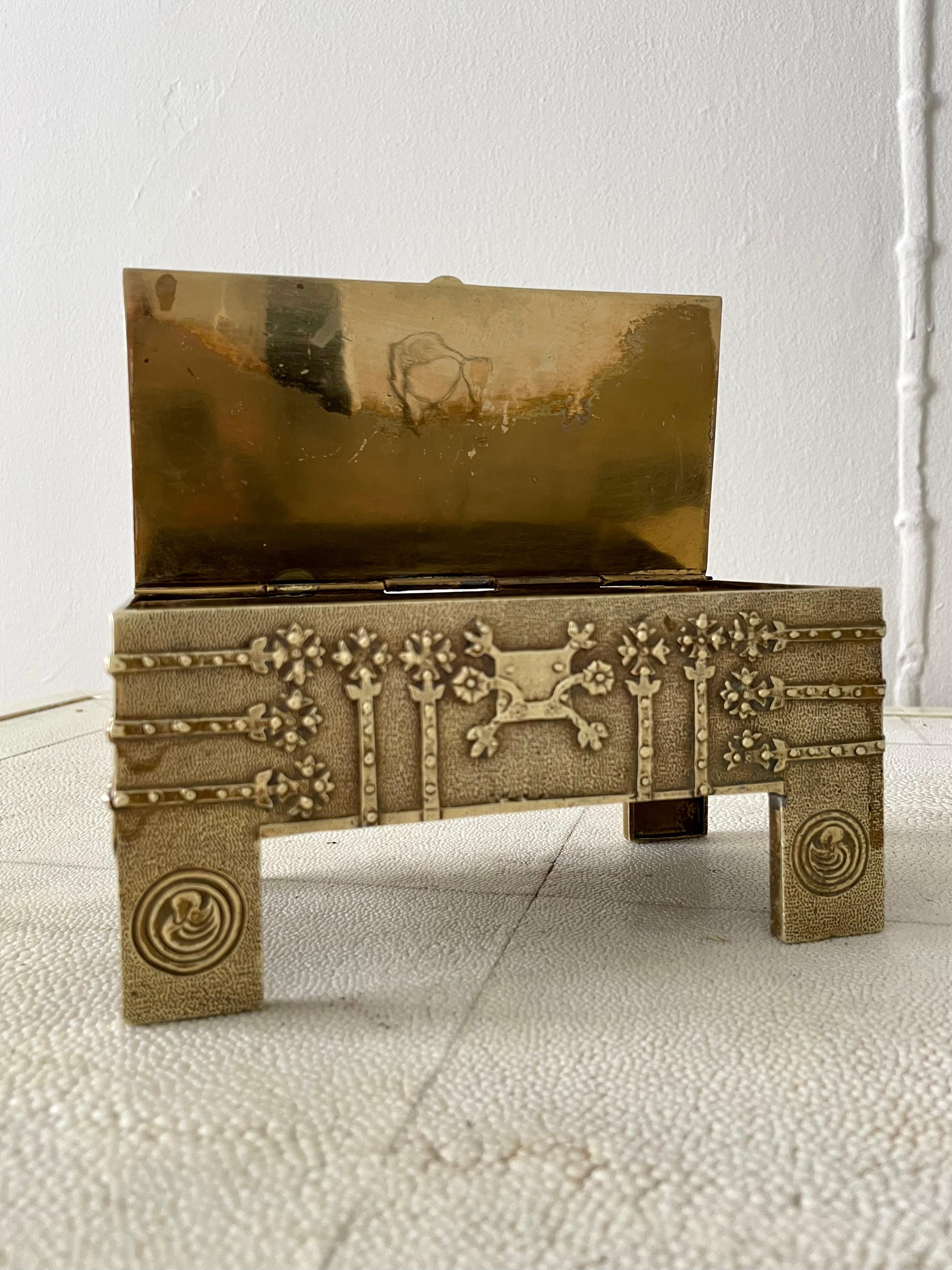 Brutalist Hammered Brass Box or Jewelry Casket 13
