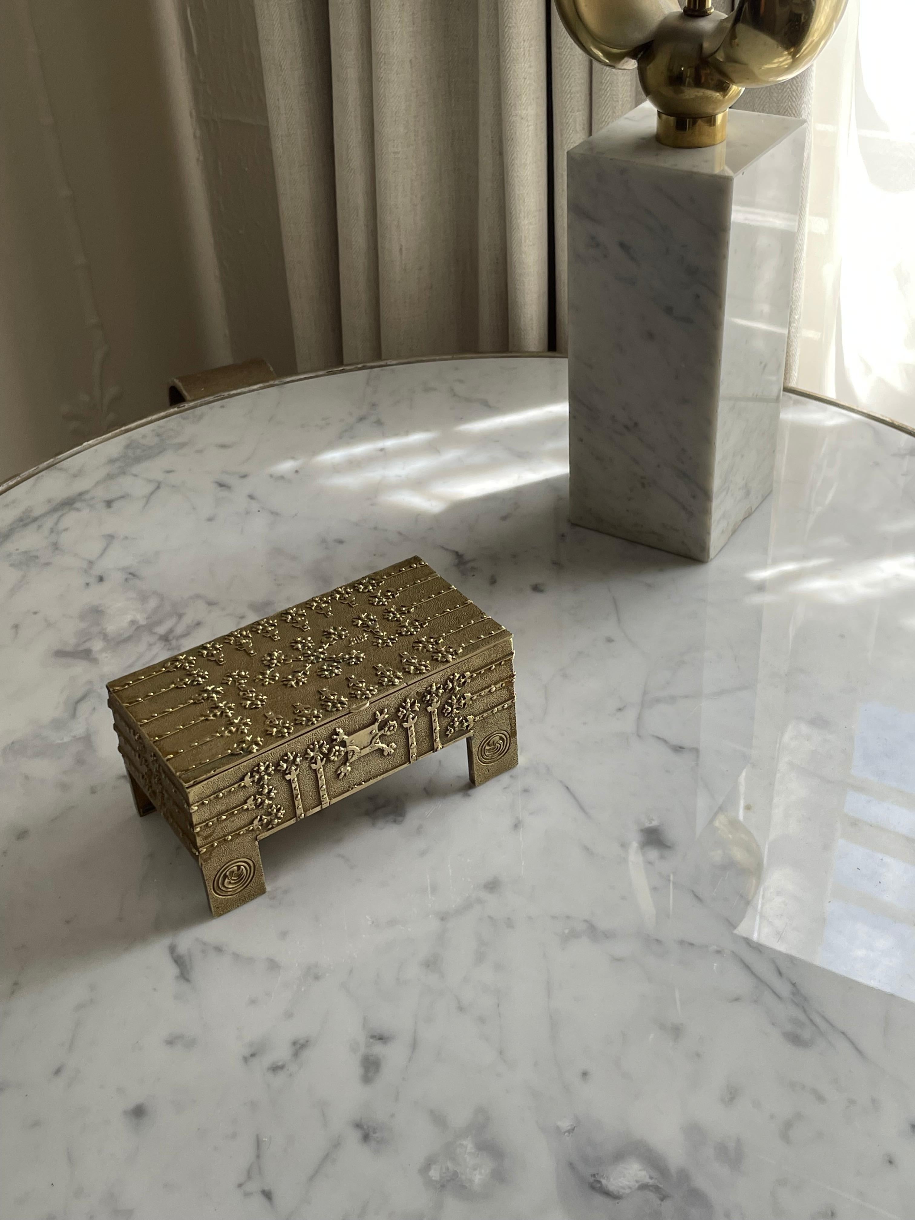 Hand-Crafted Brutalist Hammered Brass Box or Jewelry Casket For Sale
