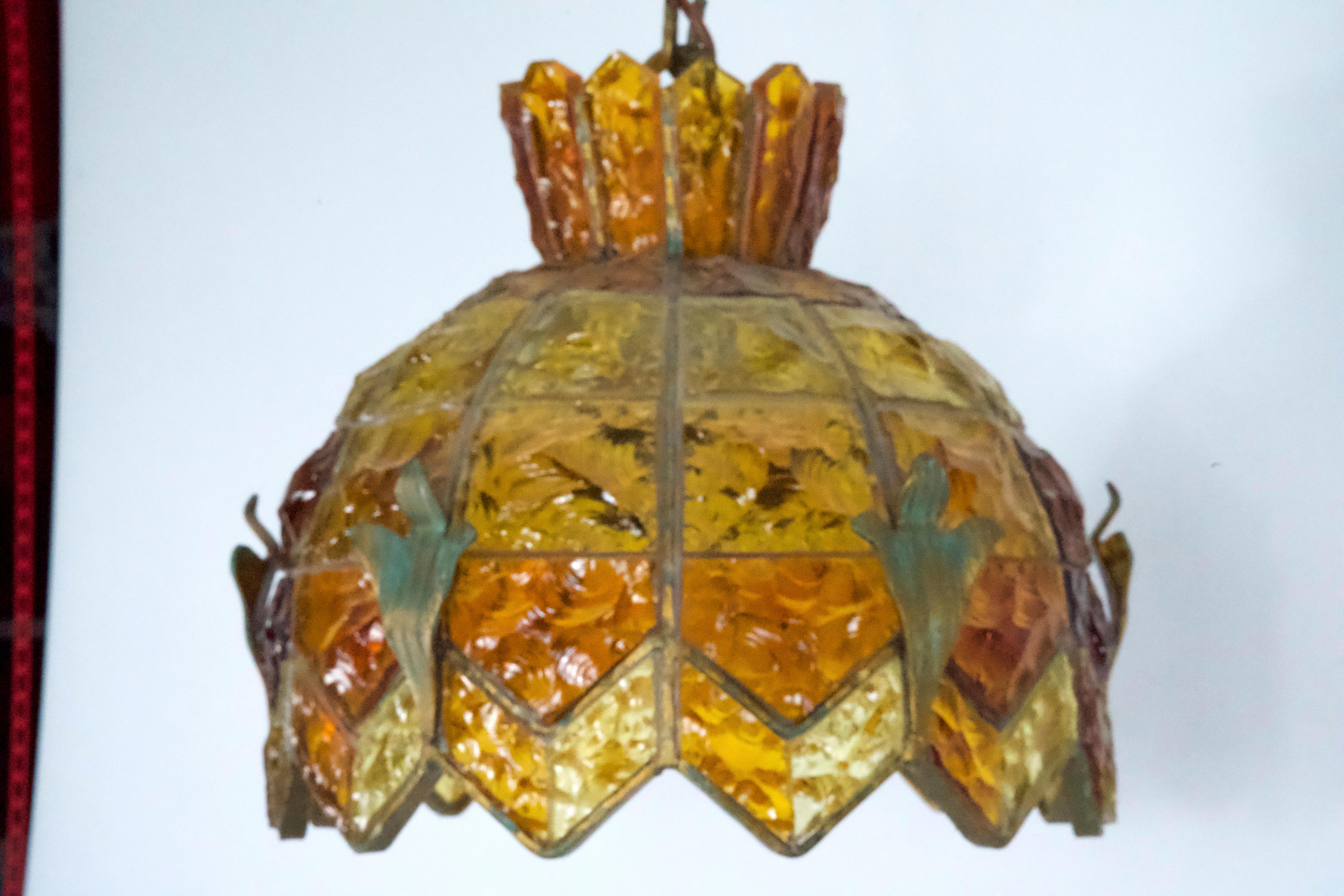 Brutalist Hammered Glass Chandelier by Longobard, Italy, 1970s For Sale 4