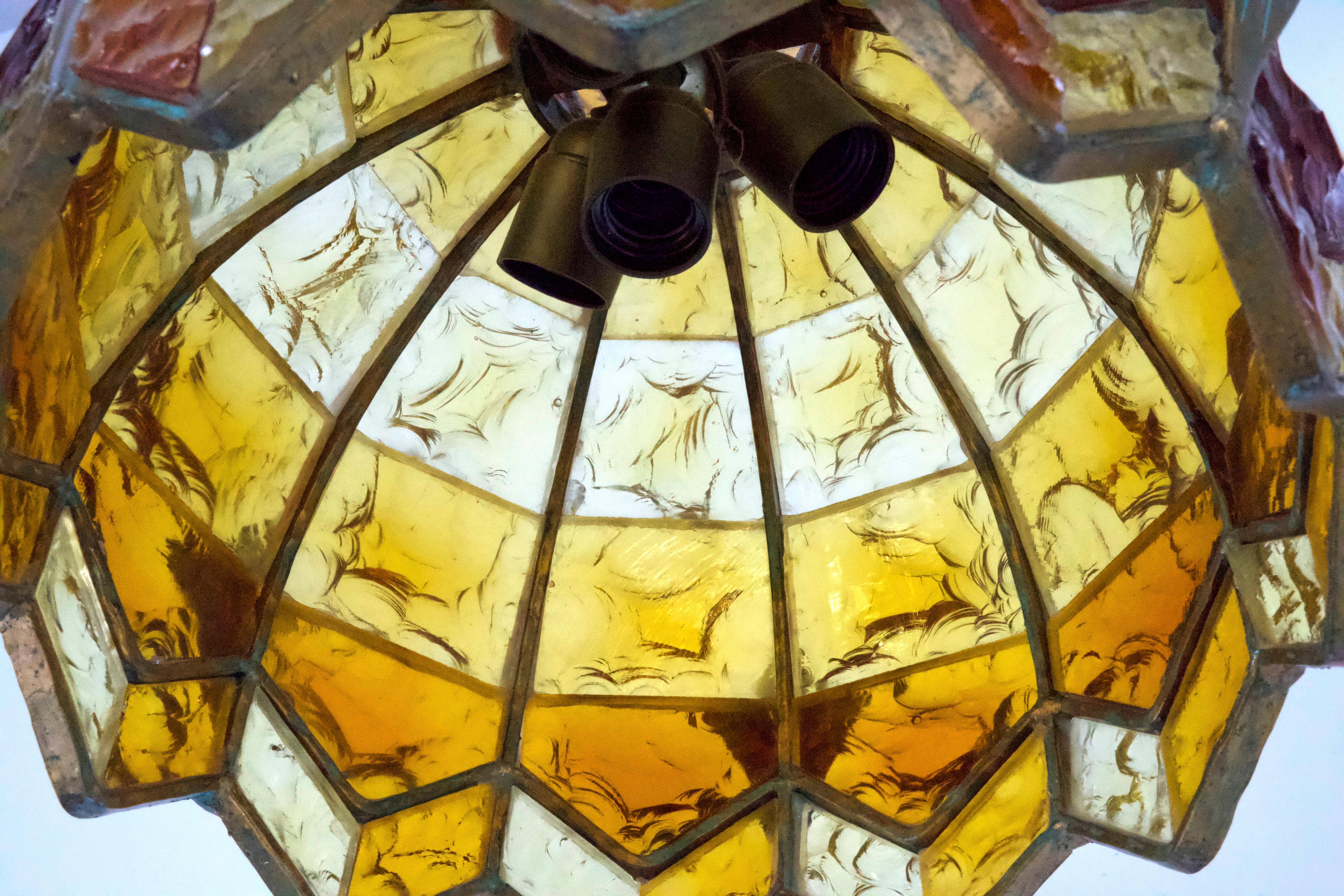 Brutalist Hammered Glass Chandelier by Longobard, Italy, 1970s For Sale 5