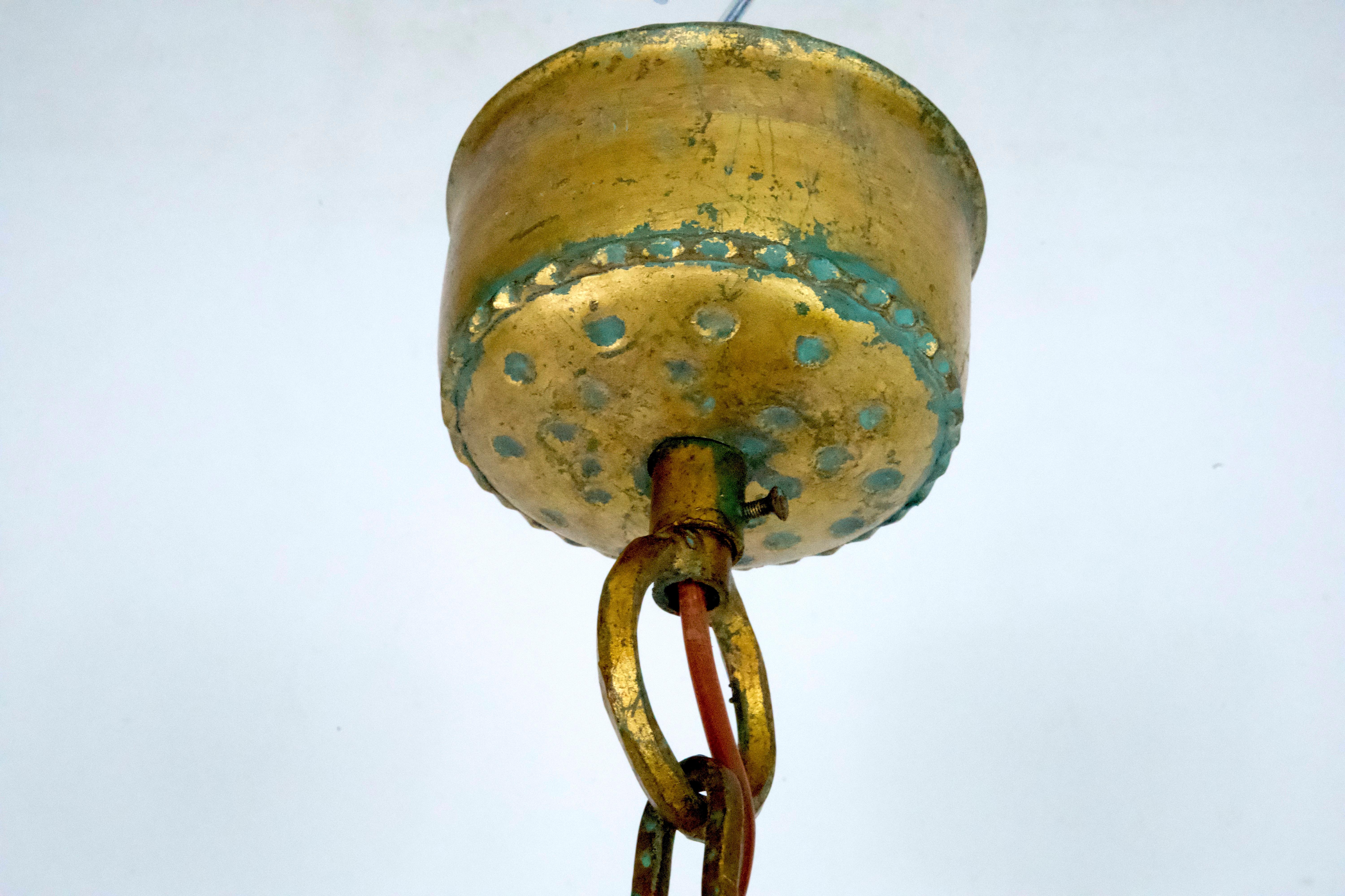 Brutalist Hammered Glass Chandelier by Longobard, Italy, 1970s For Sale 6