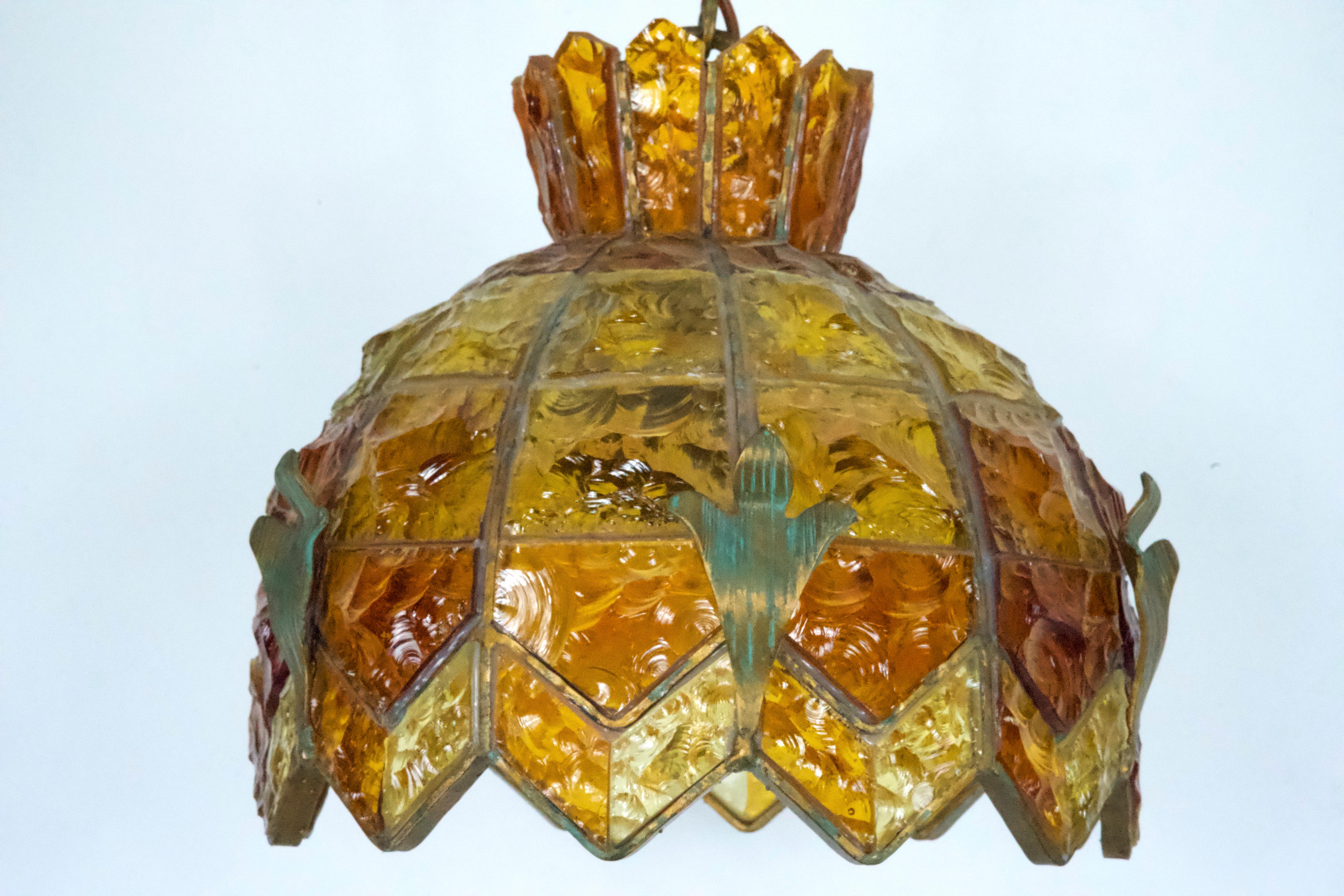 Murano Glass Brutalist Hammered Glass Chandelier by Longobard, Italy, 1970s For Sale