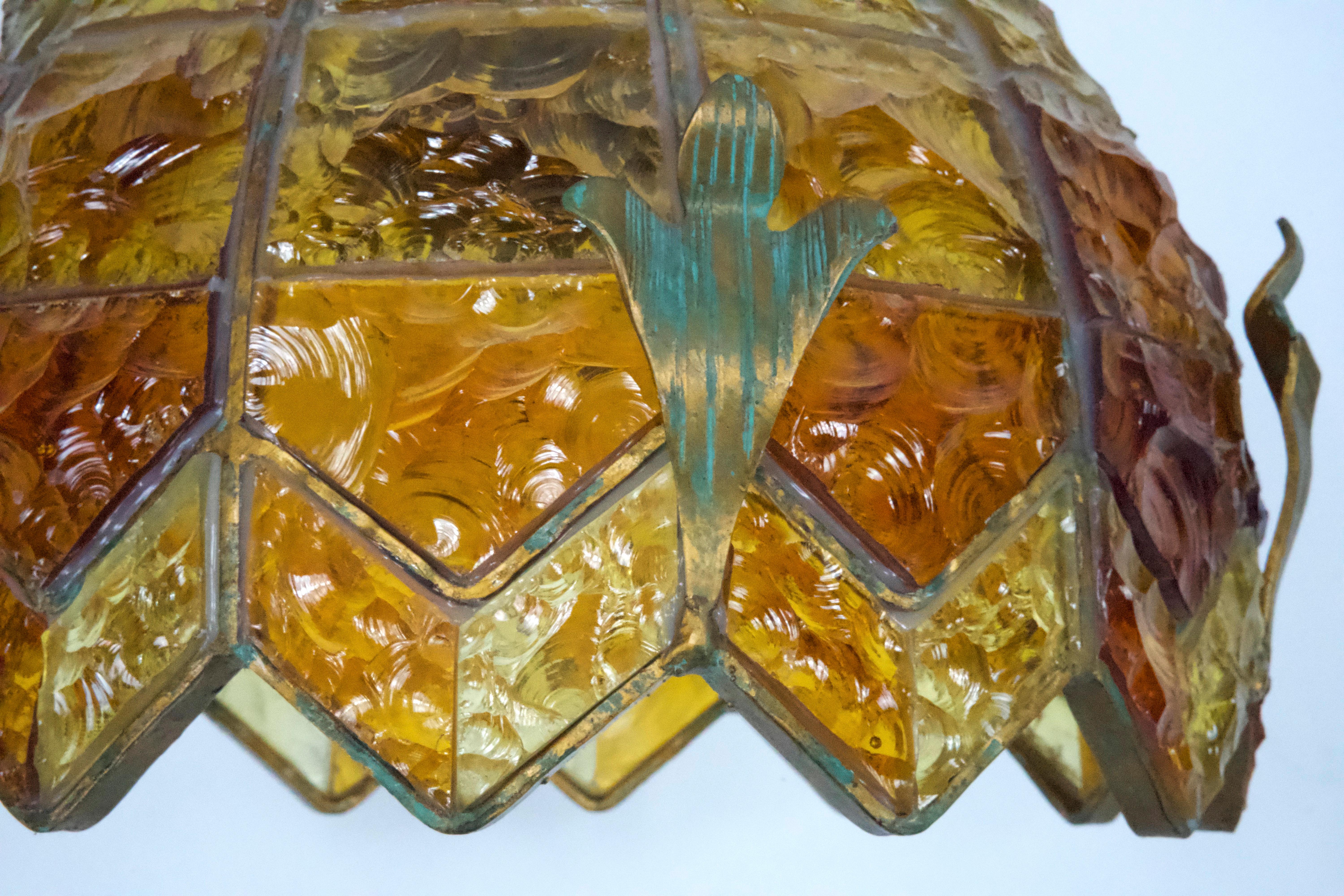 Brutalist Hammered Glass Chandelier by Longobard, Italy, 1970s For Sale 2