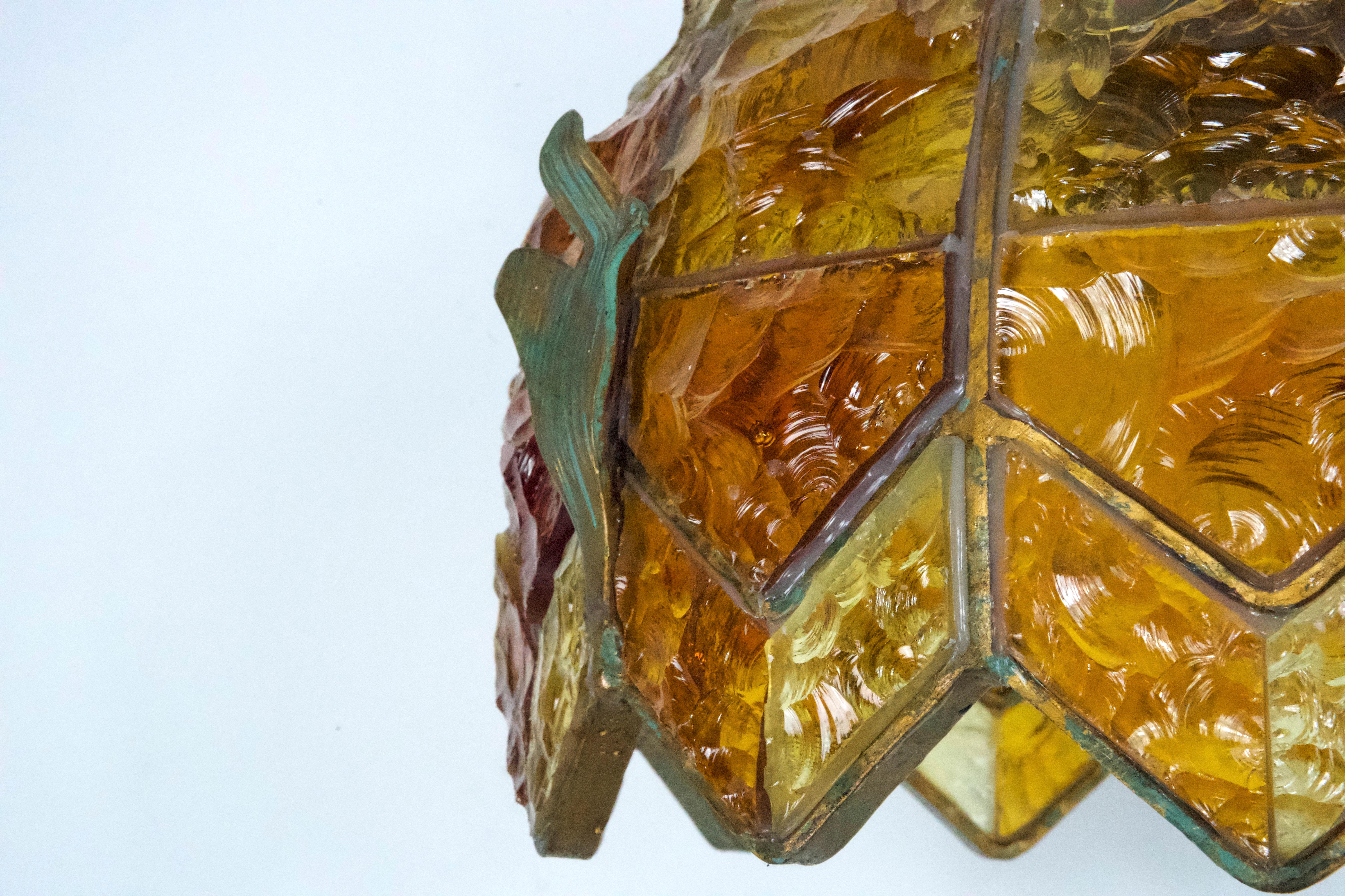 Brutalist Hammered Glass Chandelier by Longobard, Italy, 1970s For Sale 3