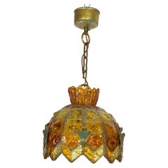 Brutalist Hammered Glass Chandelier by Longobard, Italy, 1970s