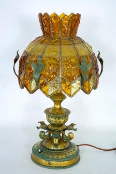 Lampada da tavolo brutalista in vetro martellato di Longobard, Italia, anni '70