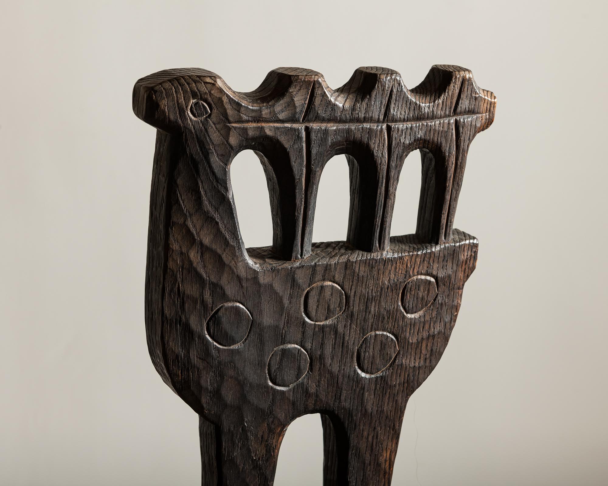 Brutalist Hand Adzed Wood Chairs in the Manner of Jean Touret, Poland 1970s 2
