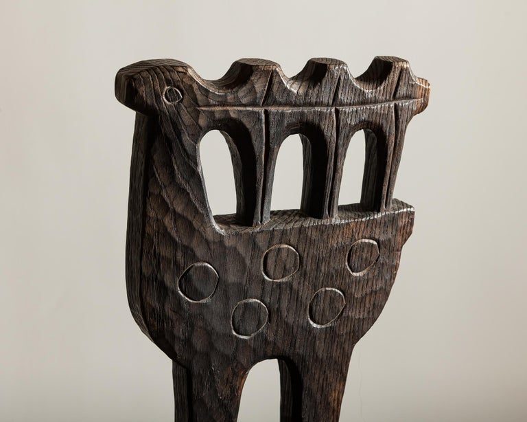 Brutalist Hand Adzed Wood Chairs in the Manner of Jean Touret, Poland 1970s 3
