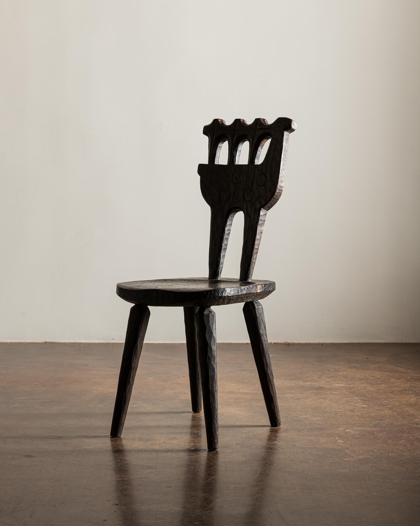 Late 20th Century Brutalist Hand Adzed Wood Chairs in the Manner of Jean Touret, Poland 1970s