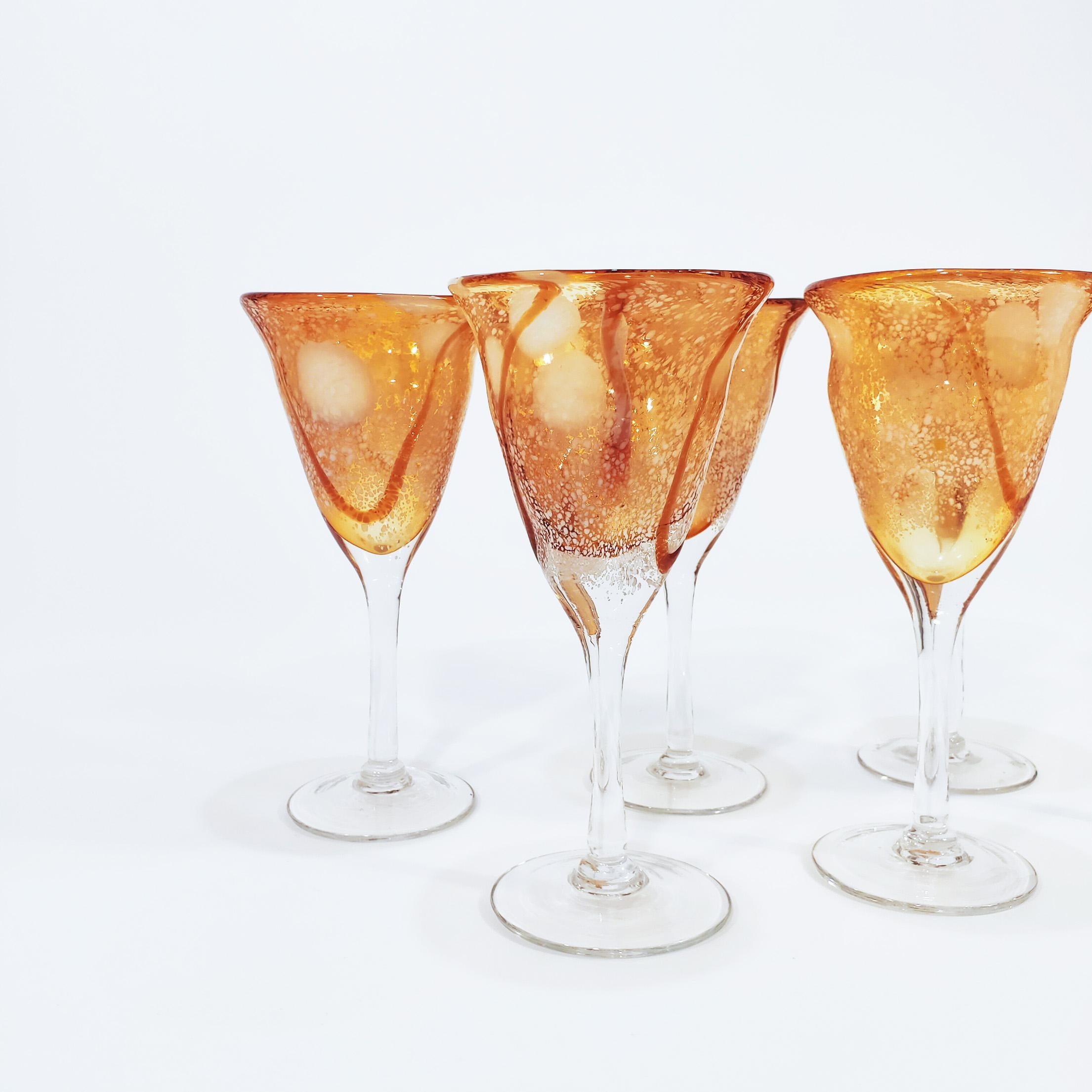 Italian Brutalist hand-blown murano glass glassware, Italy, 1970s, set of 6 For Sale
