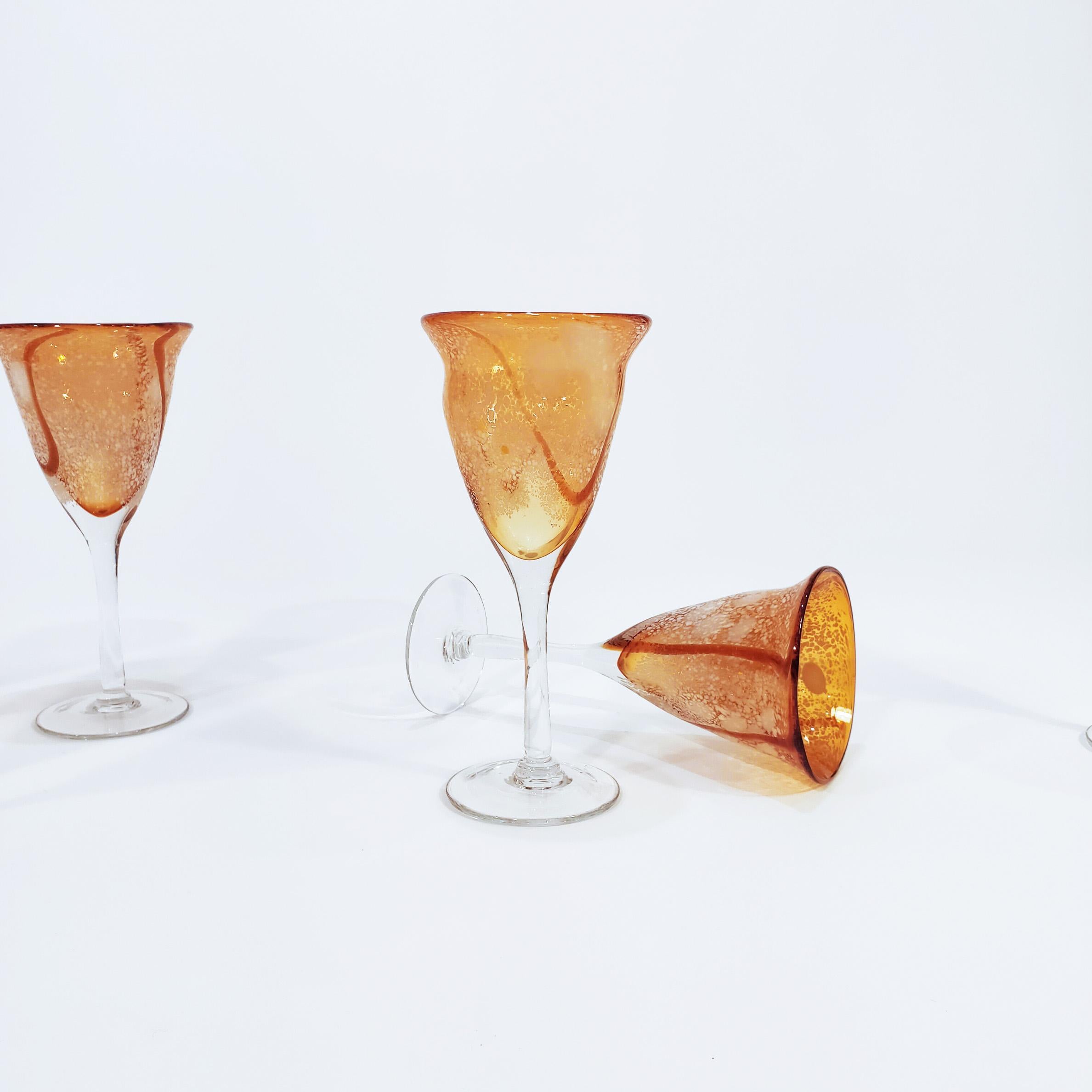 Hand-Crafted Brutalist hand-blown murano glass glassware, Italy, 1970s, set of 6 For Sale