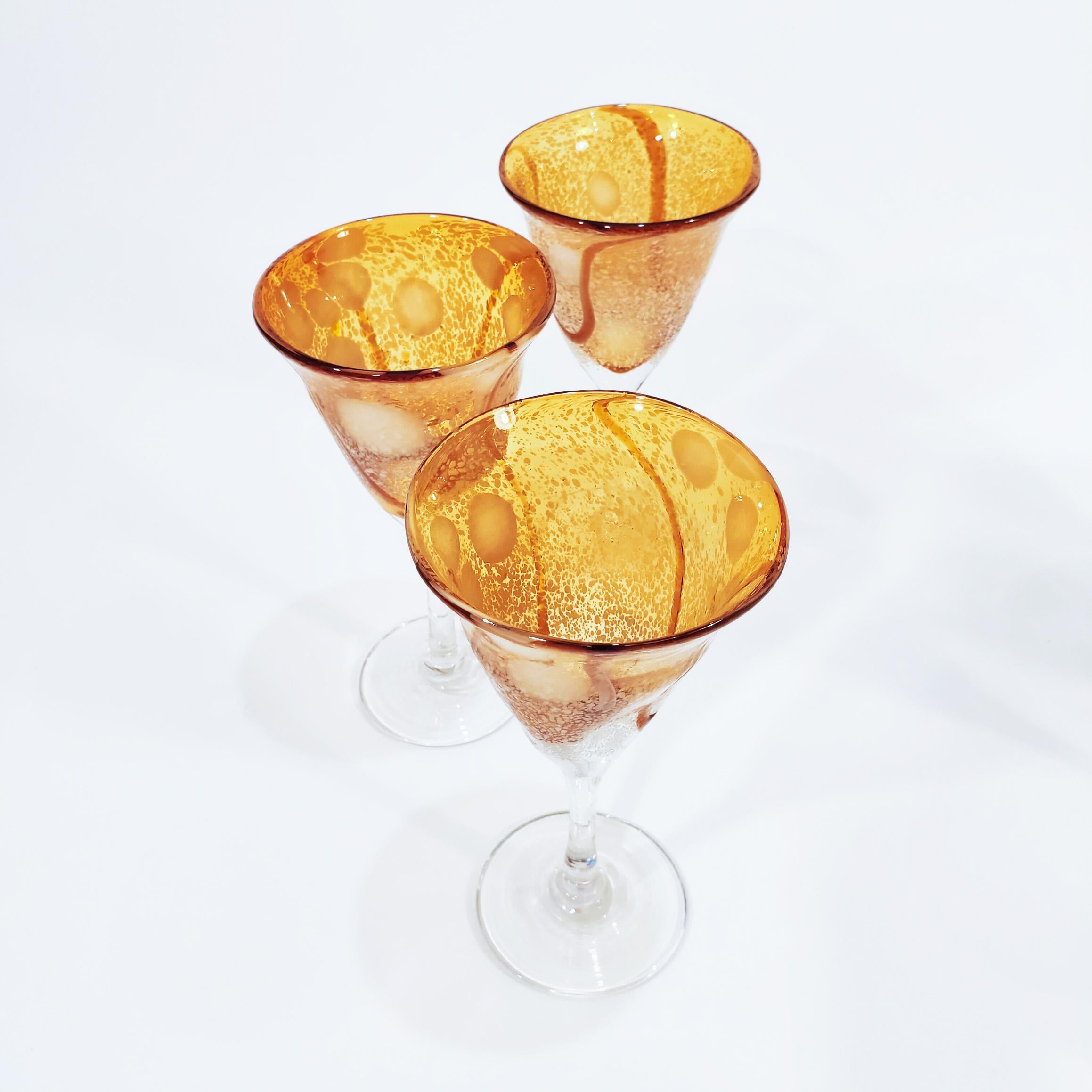 Murano Glass Brutalist hand-blown murano glass glassware, Italy, 1970s, set of 6 For Sale