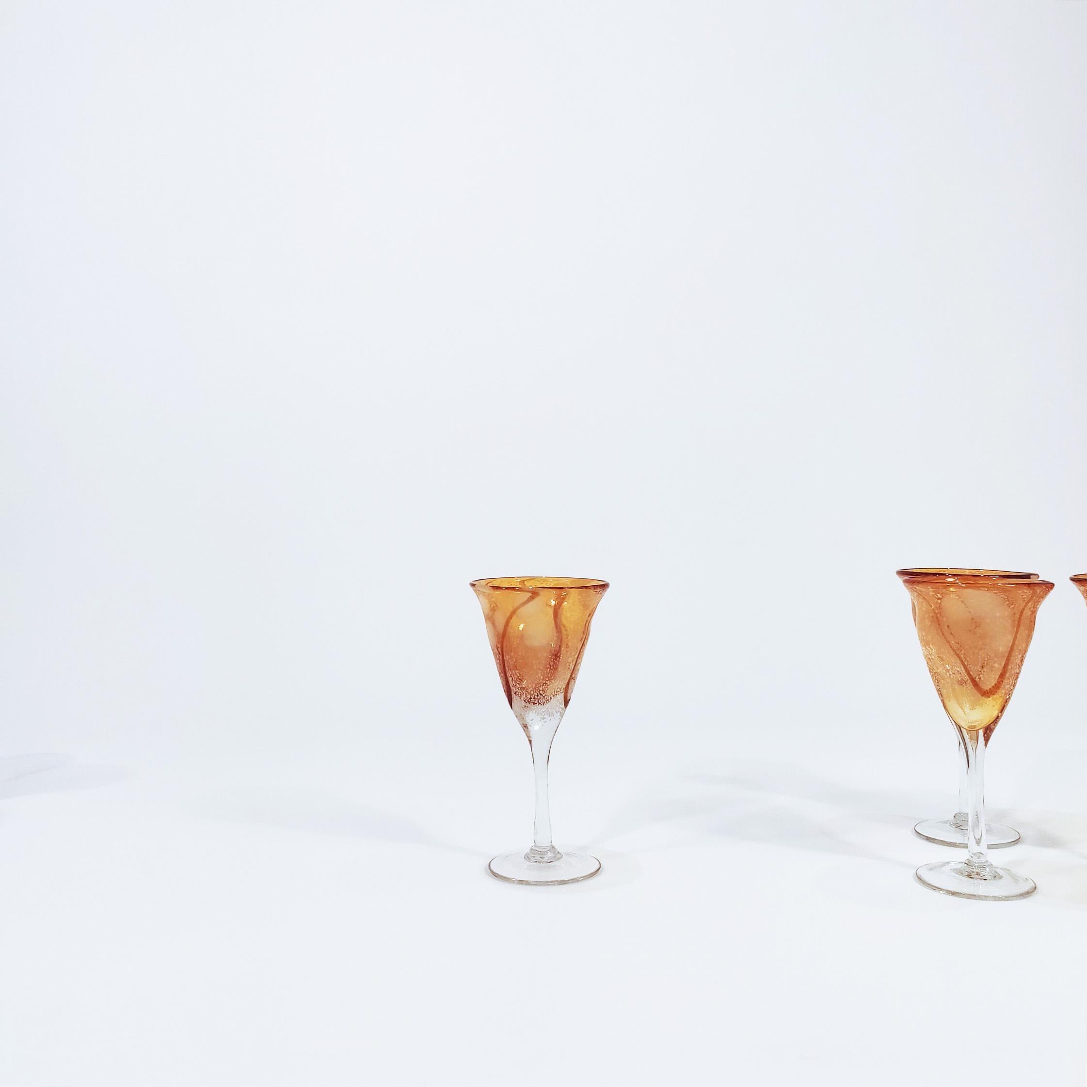 Brutalist hand-blown murano glass glassware, Italy, 1970s, set of 6 For Sale 1