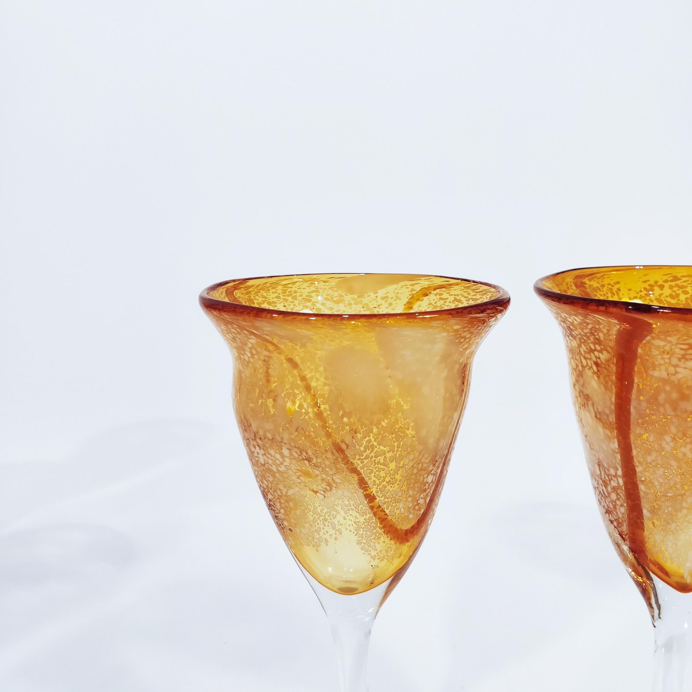 Brutalist hand-blown murano glass glassware, Italy, 1970s, set of 6 For Sale 2