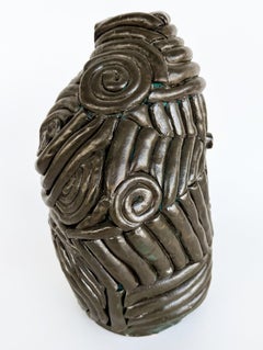 Brutalist Hand-Built Glazed Coil Teracotta Studio Pottery Vase