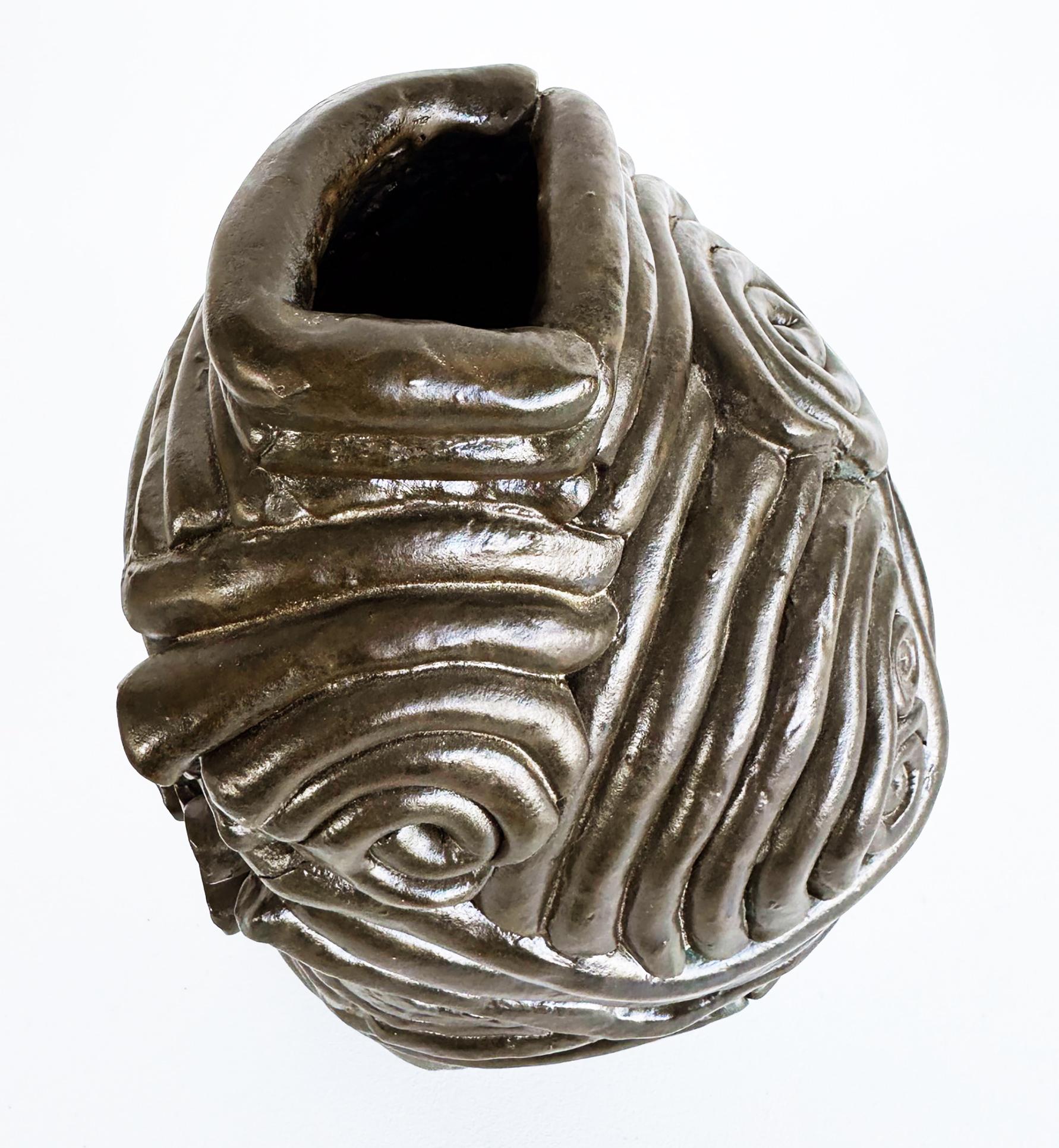 Brutalist Hand-Built Glazed Coil Teracotta Studio Pottery Vase In Good Condition For Sale In Miami, FL