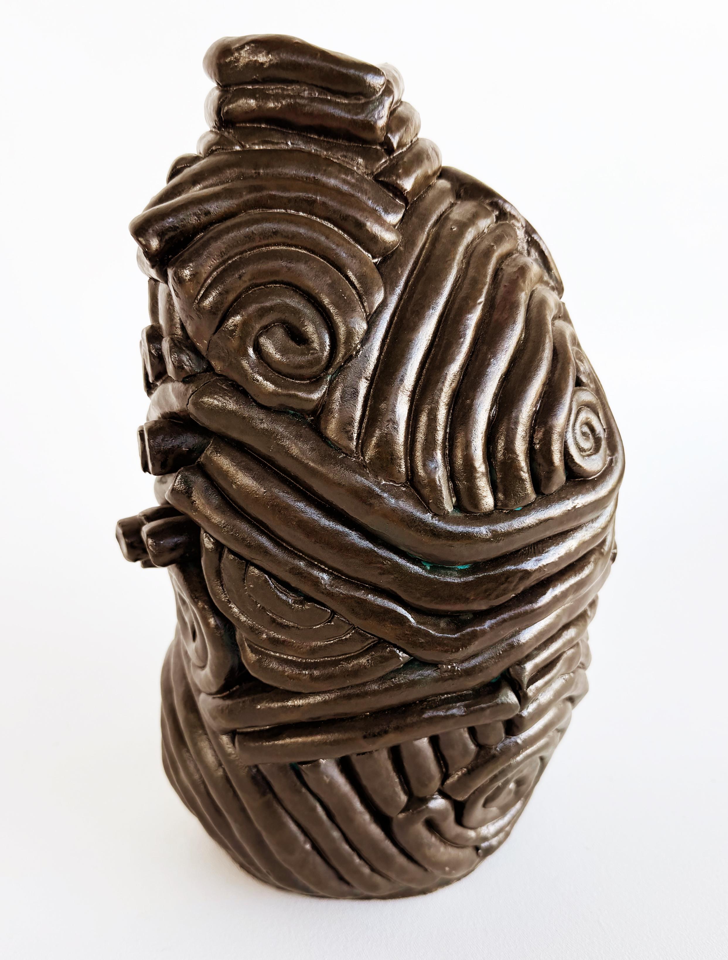 20th Century Brutalist Hand-Built Glazed Coil Teracotta Studio Pottery Vase For Sale