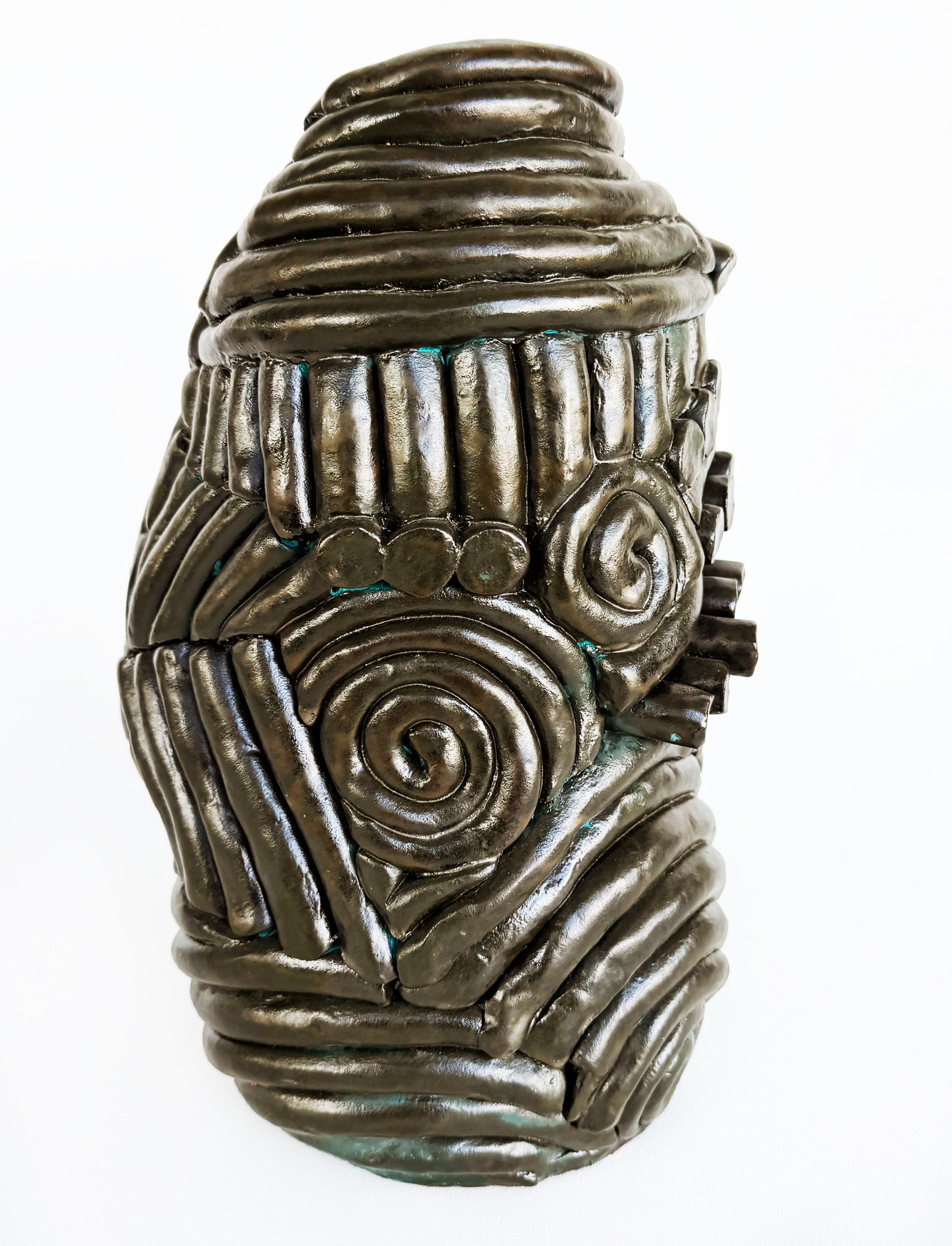 Ceramic Brutalist Hand-Built Glazed Coil Teracotta Studio Pottery Vase For Sale