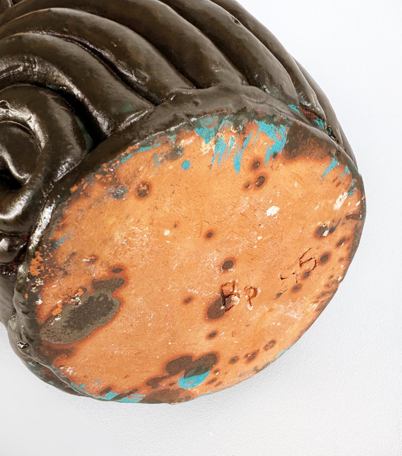 Brutalist Hand-Built Glazed Coil Teracotta Studio Pottery Vase For Sale 1