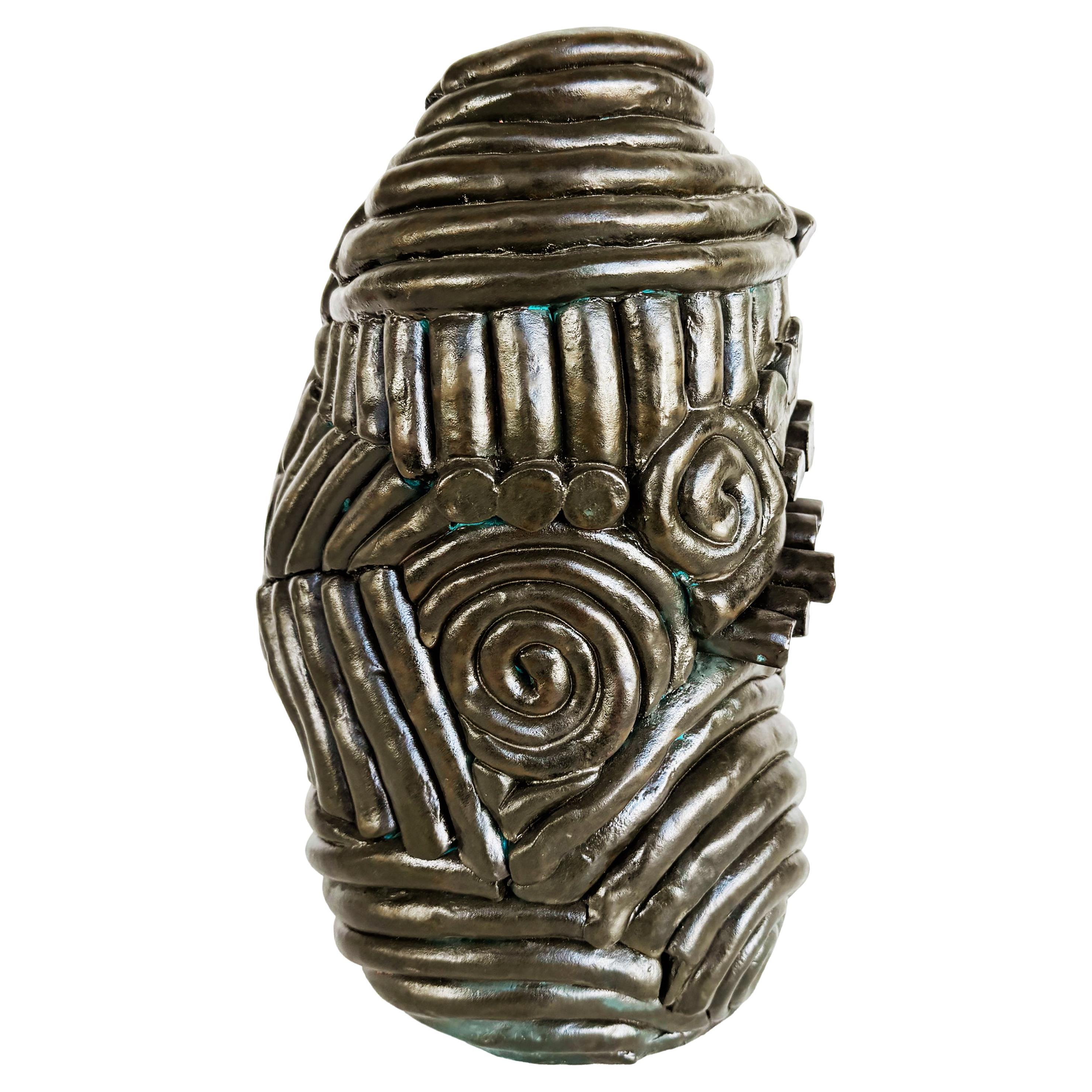 Vaso brutalista in teracotta smaltata a bobina costruito a mano dello Studio Pottery