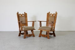 Early 20th Century Brutalist Oak Lounge Chair with Carved Details