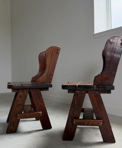 Brutalist Hand-Carved Knotty Pine Chairs, USA, Circa 1970s Chunky Heavyweight