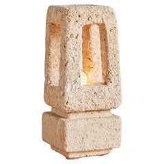 Brutalist Hand Carved Limestone Table Lamp Attributed to Albert Tormos, 1970s