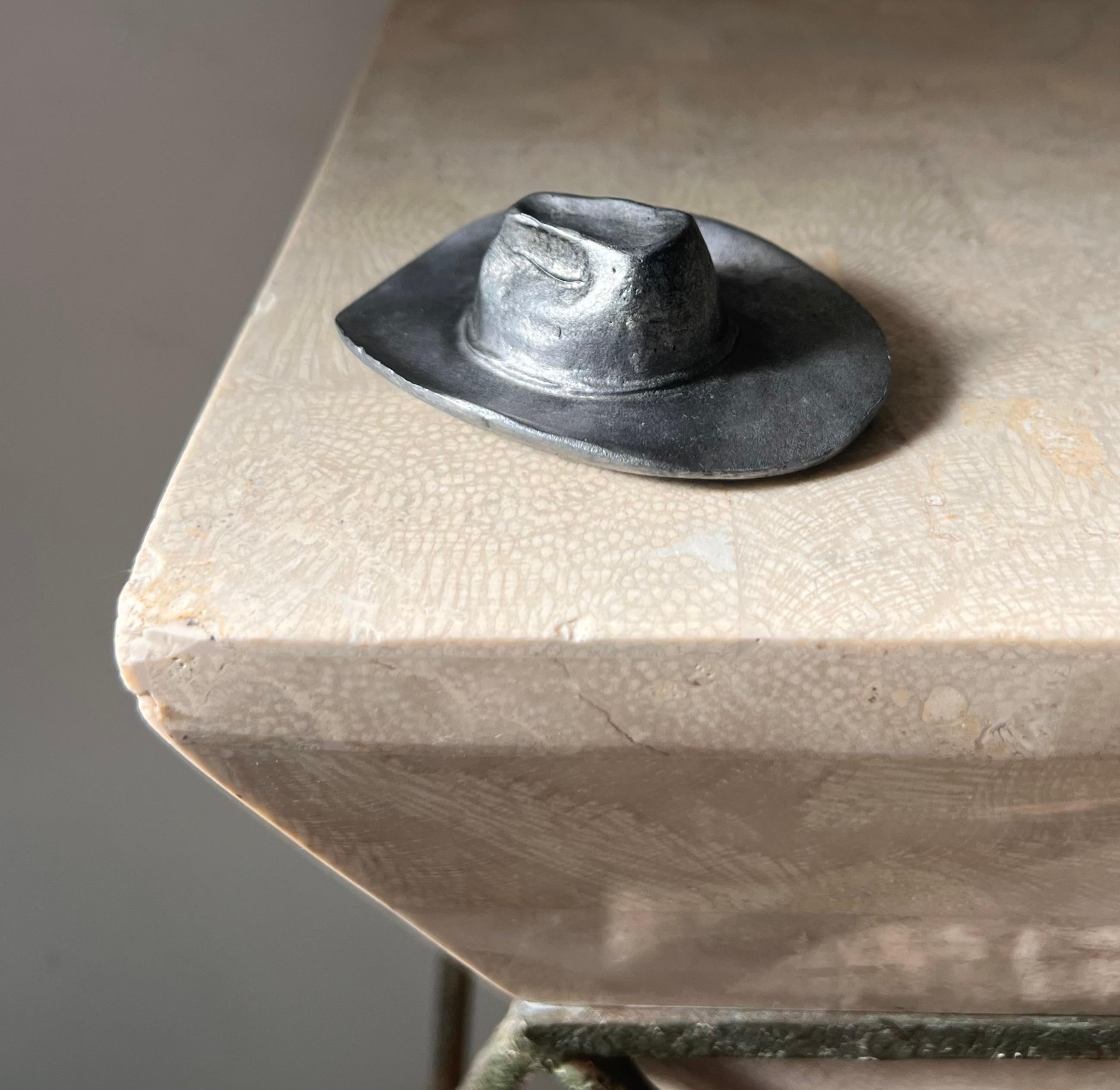 Brutalist hand-carved metal cowboy hat objet d’art, 1970 2
