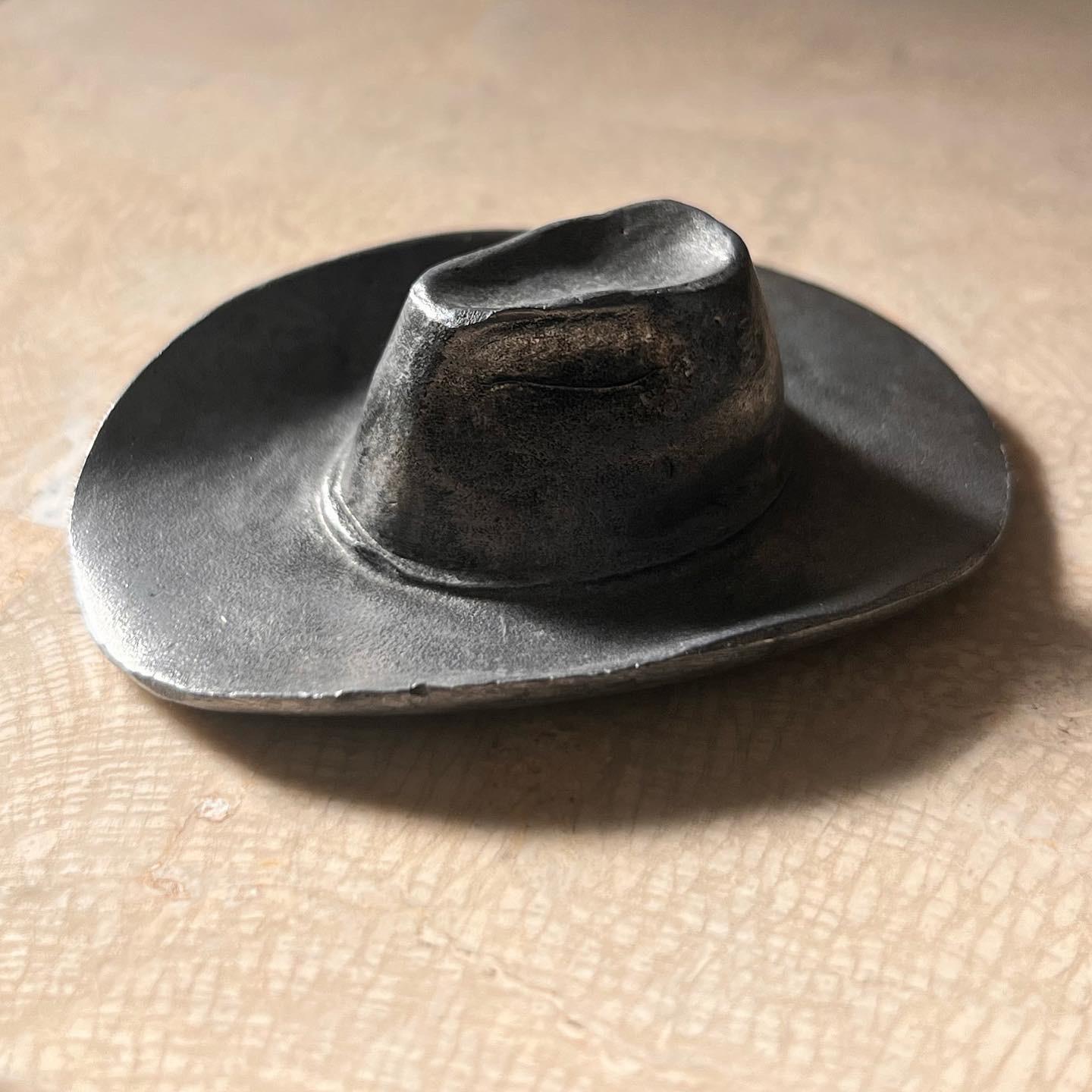 Hand-Crafted Brutalist hand-carved metal cowboy hat objet d’art, 1970