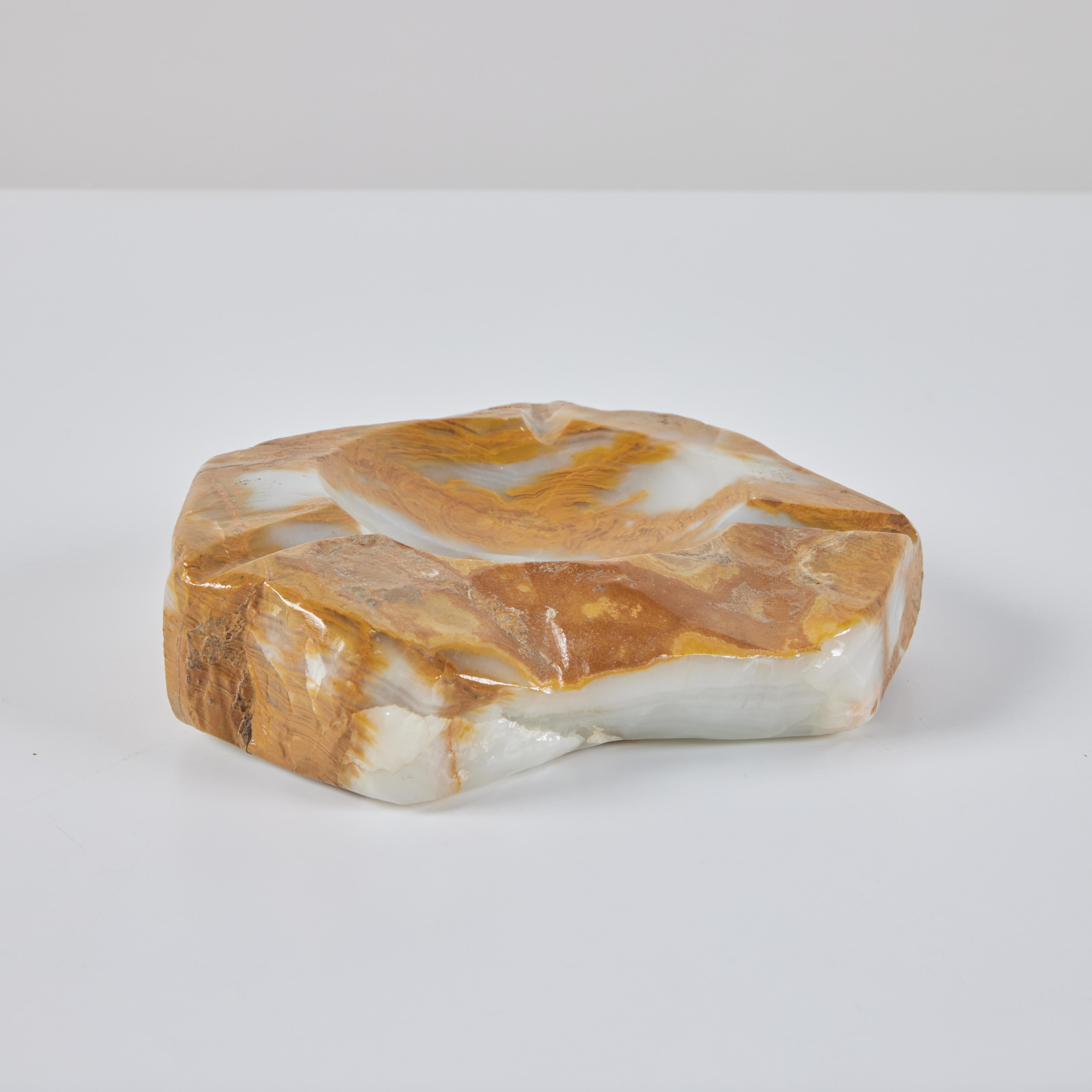 20th Century Brutalist Hand Carved Onyx Ashtray