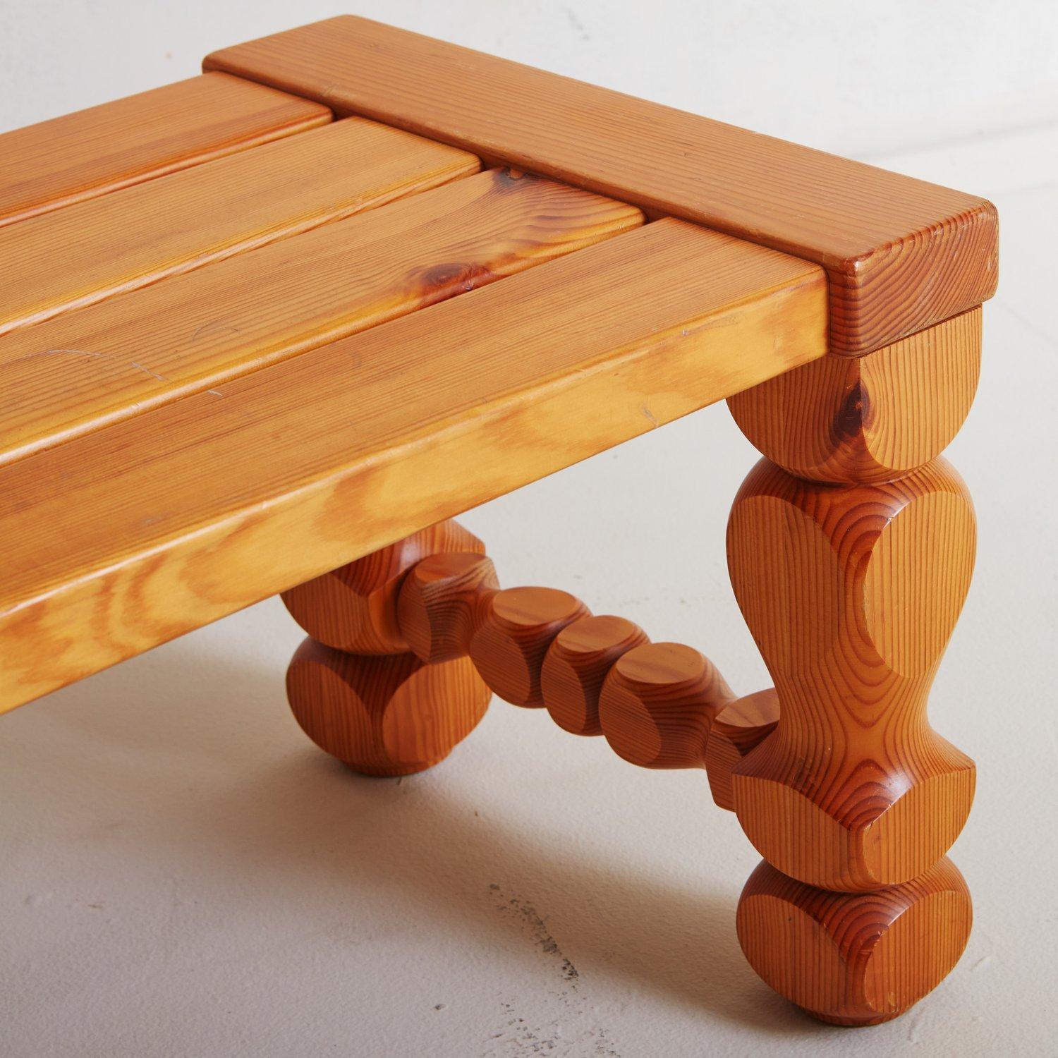 Mid-Century Modern Brutalist Hand Carved Pine Bench by Glas Mäster Markaryd, Sweden 1970s For Sale