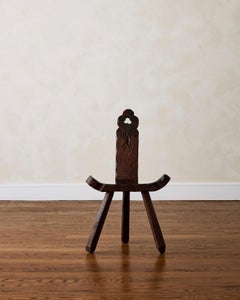 Brutalist Hand-Carved Tripod Chair