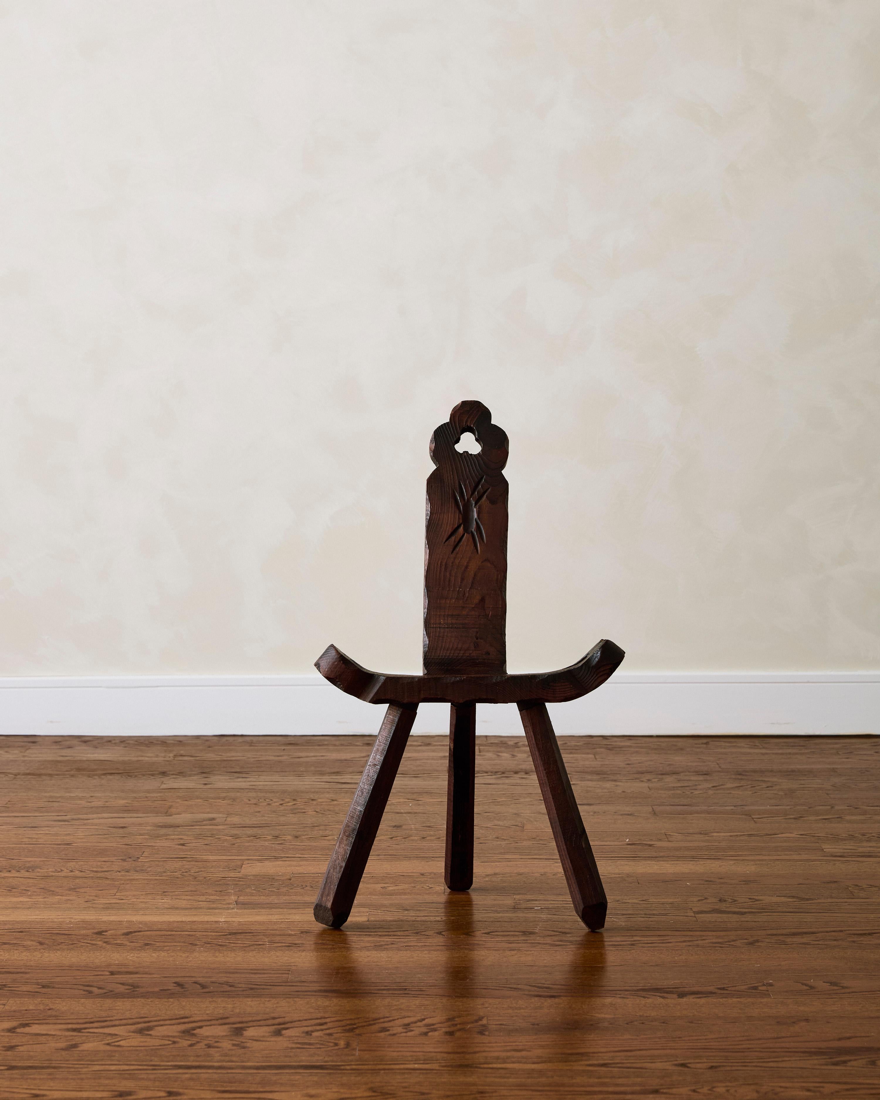 Mid-Century Modern Brutalist Hand-Carved Tripod Chair For Sale