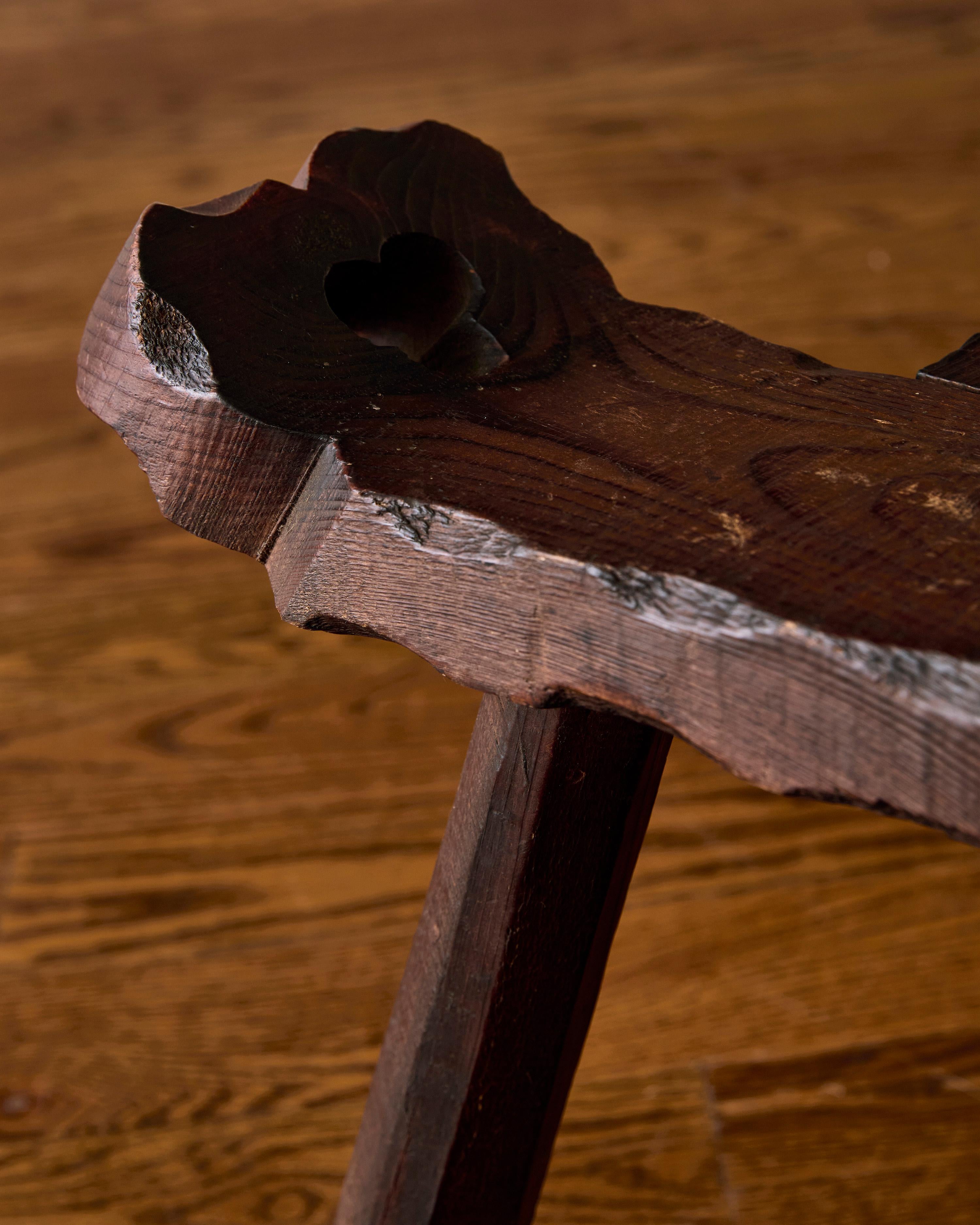 20th Century Brutalist Hand-Carved Tripod Chair For Sale