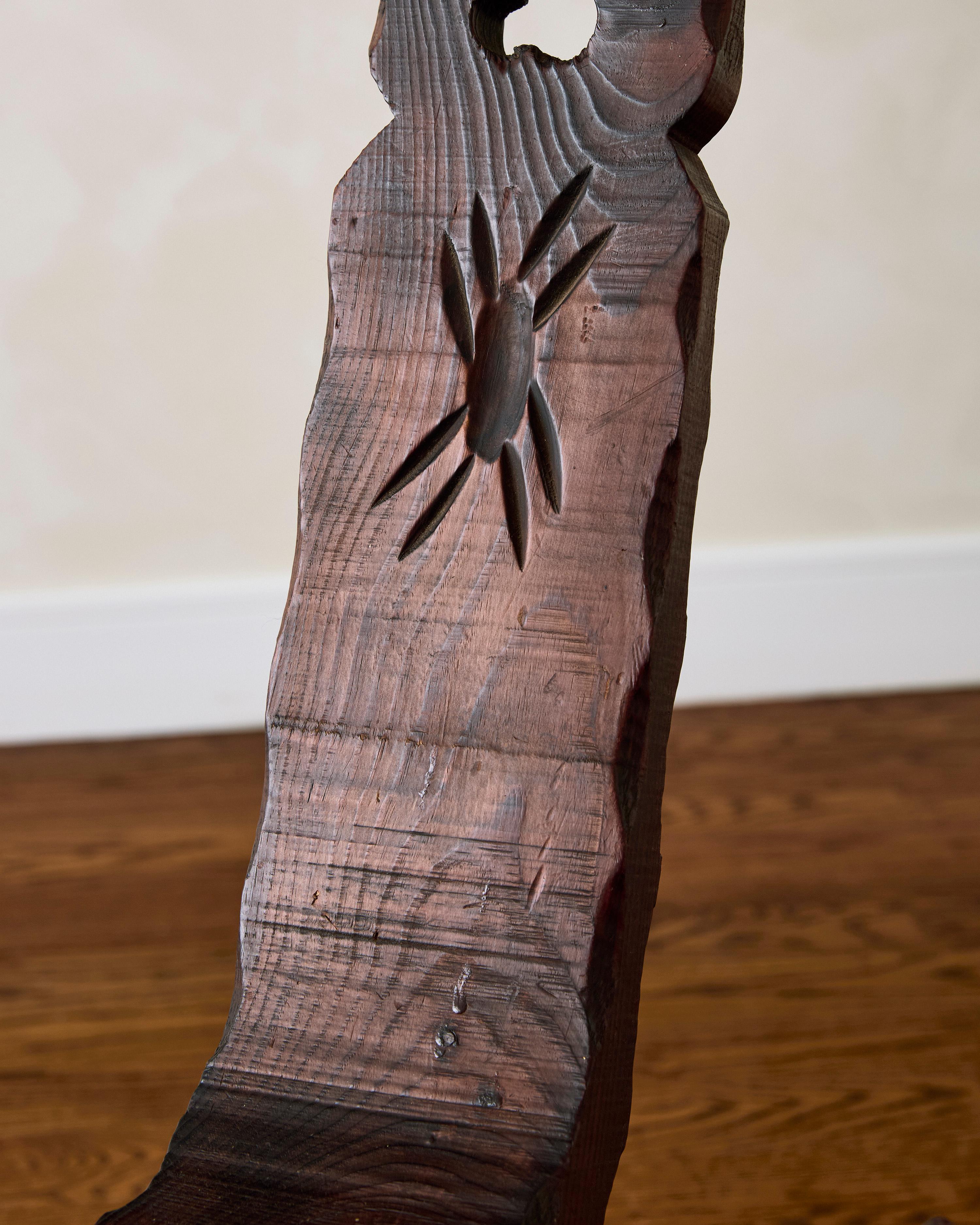 Oak Brutalist Hand-Carved Tripod Chair For Sale