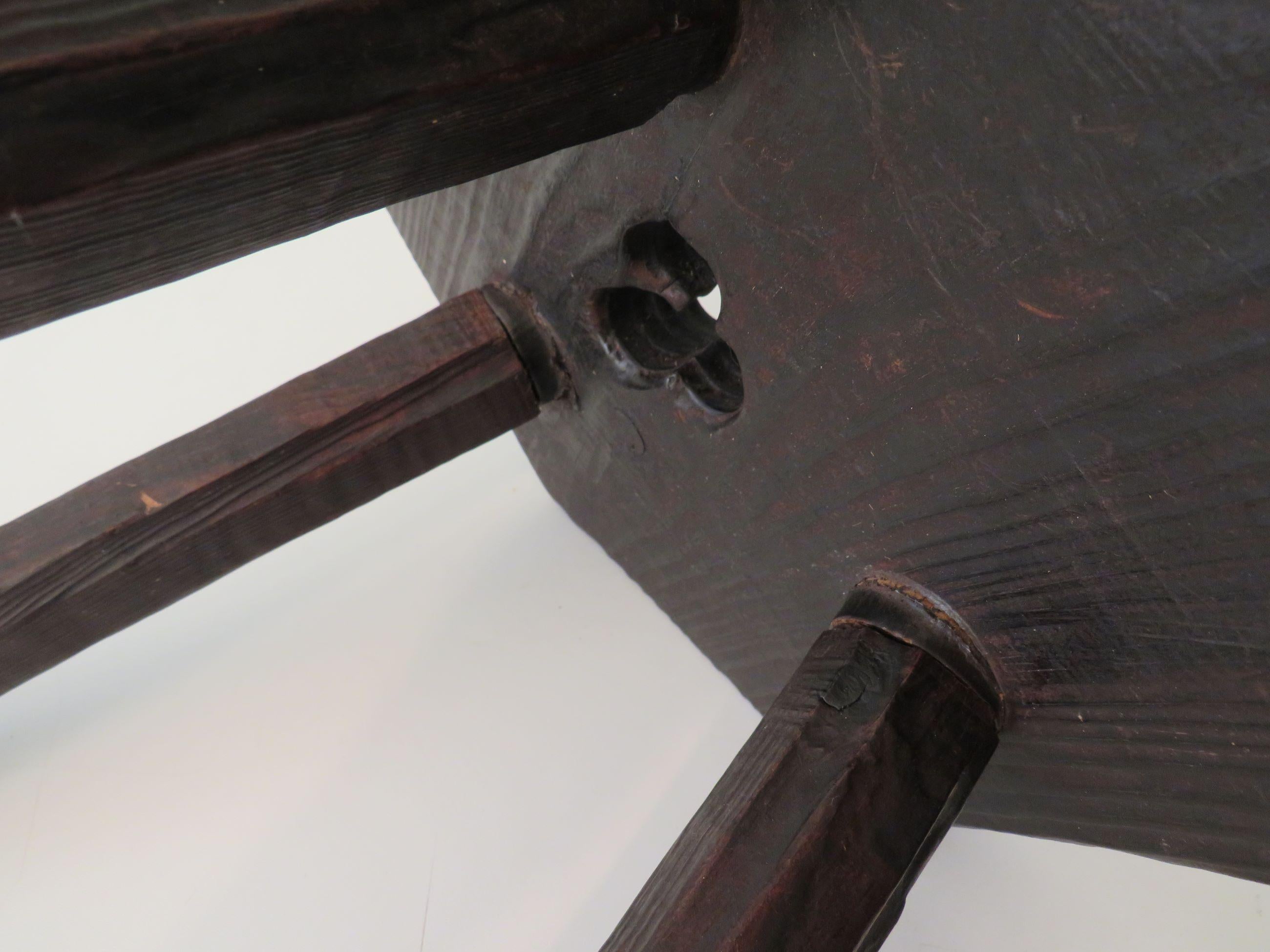 20th Century Brutalist, hand-carved tripod Spanish stool, 1960