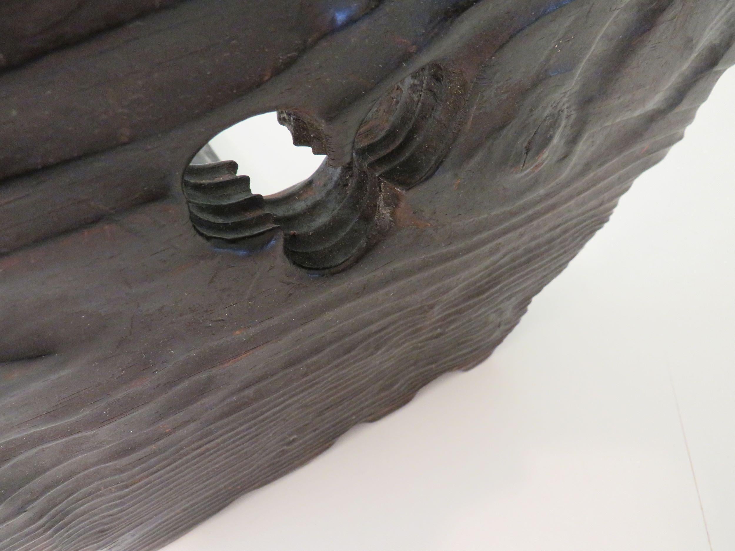 Wood Brutalist, hand-carved tripod Spanish stool, 1960