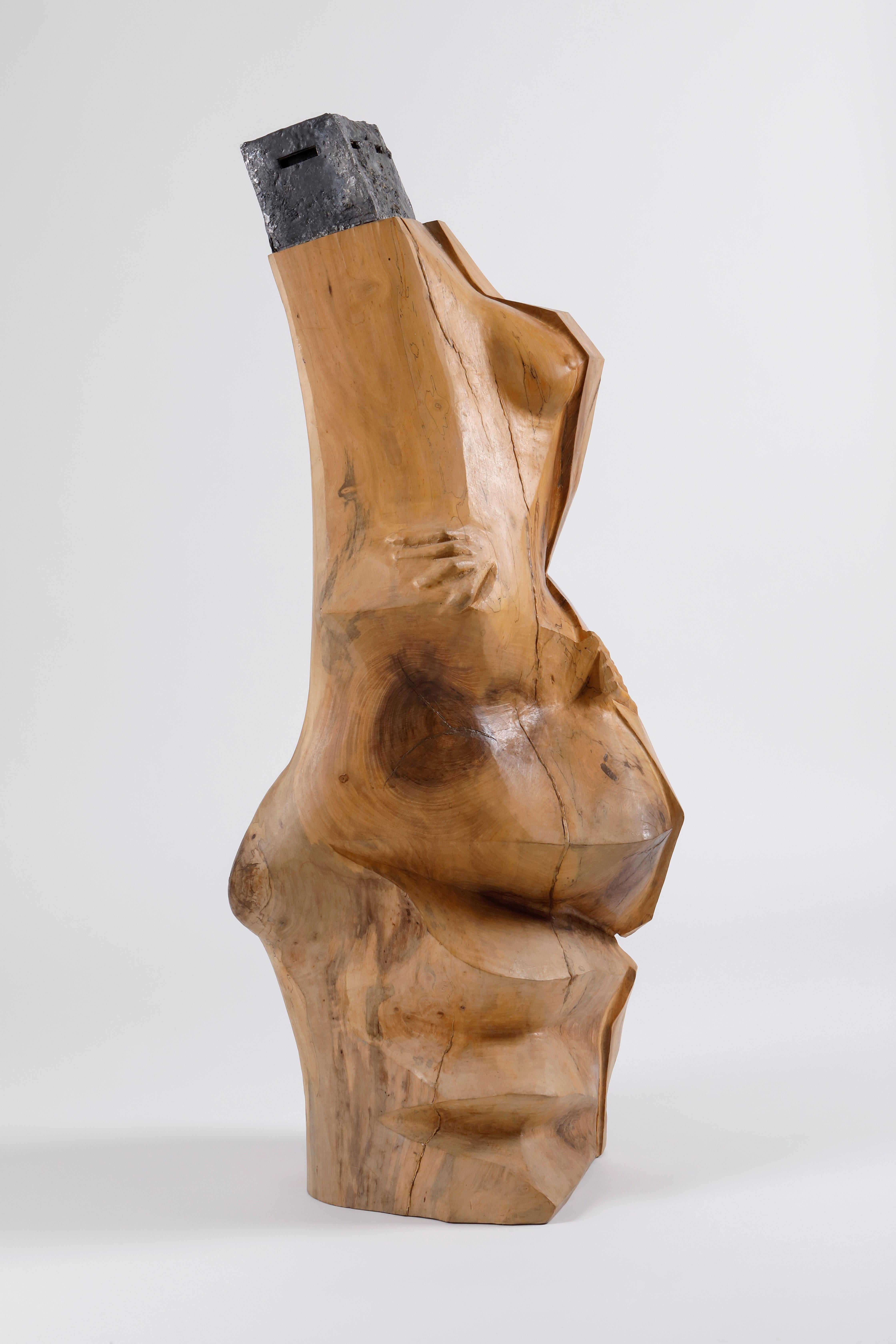 Hand-Carved Brutalist hand-carved wooden sculpture, France For Sale