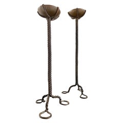 Brutalist Hand-Crafted Brass and Iron Candle Holders, Mexico, 1970s