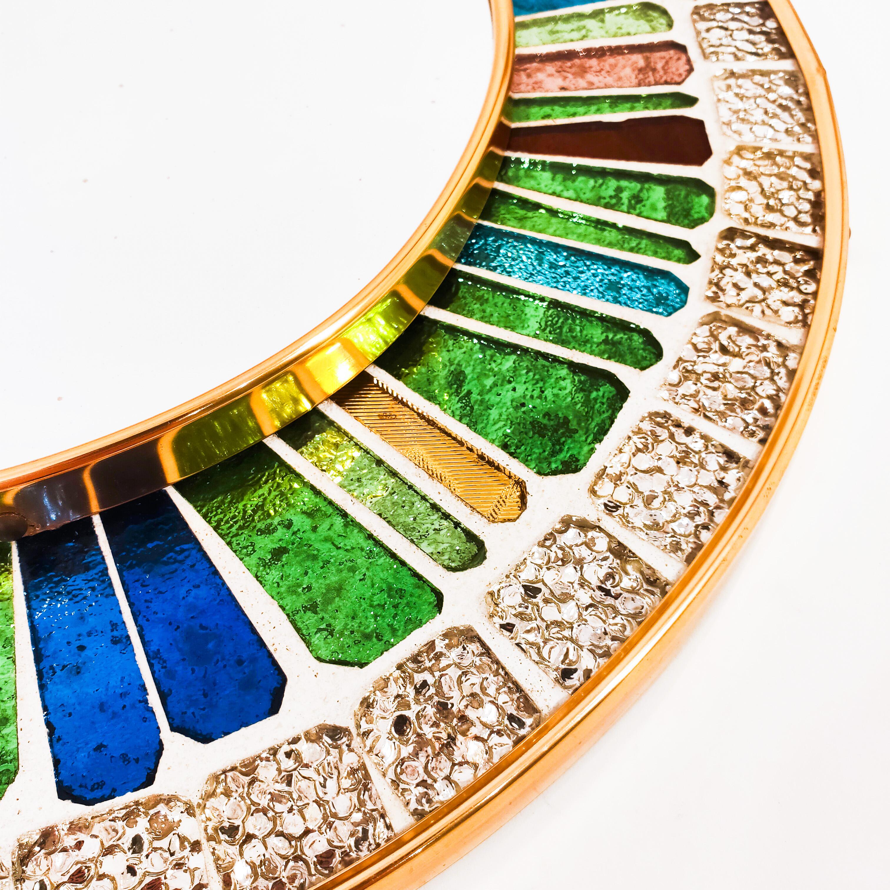 Spanish Brutalist hand-crafted multicoloured glass mosaic wall mirror, Spain, 1960s For Sale