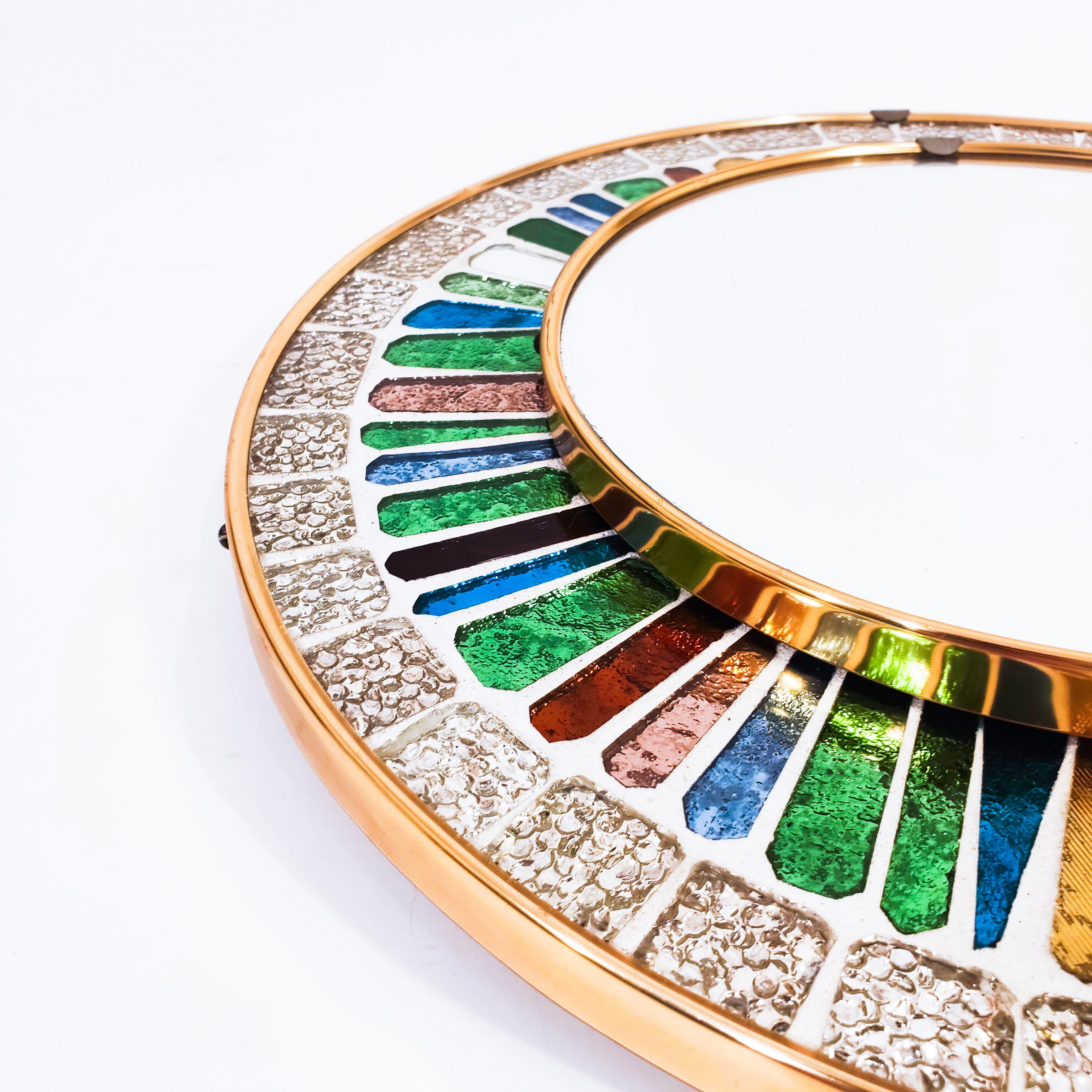 Hand-Crafted Brutalist hand-crafted multicoloured glass mosaic wall mirror, Spain, 1960s For Sale
