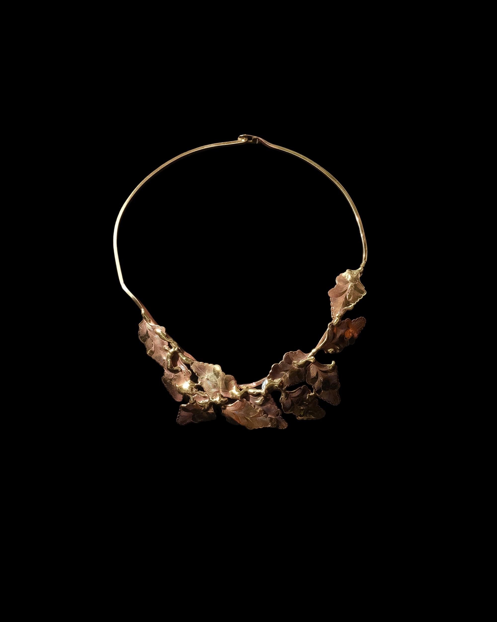 Modernist Brutalist Hand-Forged Brass Artist Made Collar Choker Necklace
