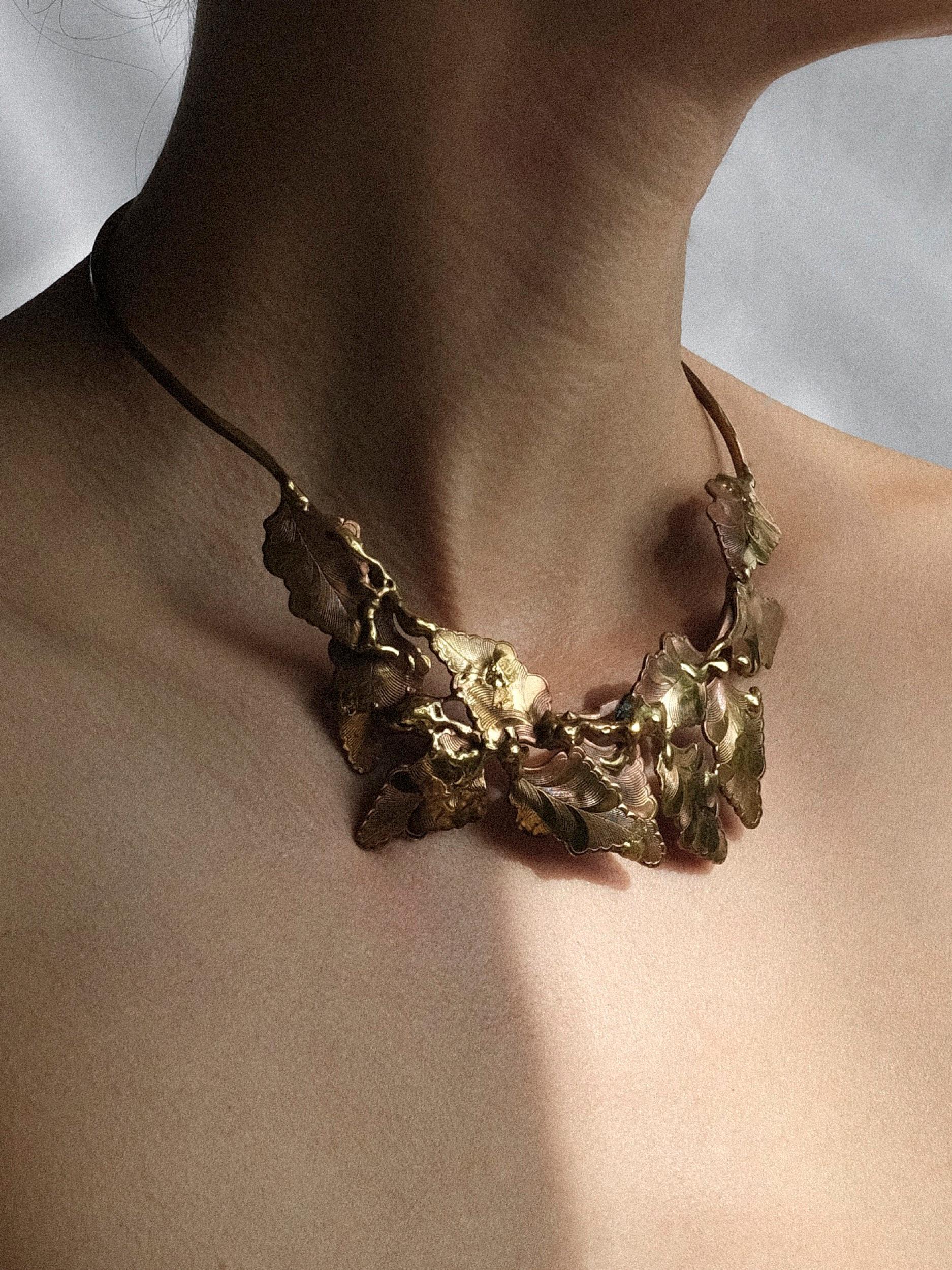 Brutalist Hand-Forged Brass Artist Made Collar Choker Necklace 1