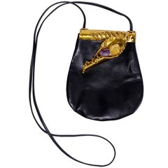 Brutalist Hand Forged Brass on Black Leather Handbag made in Brazil