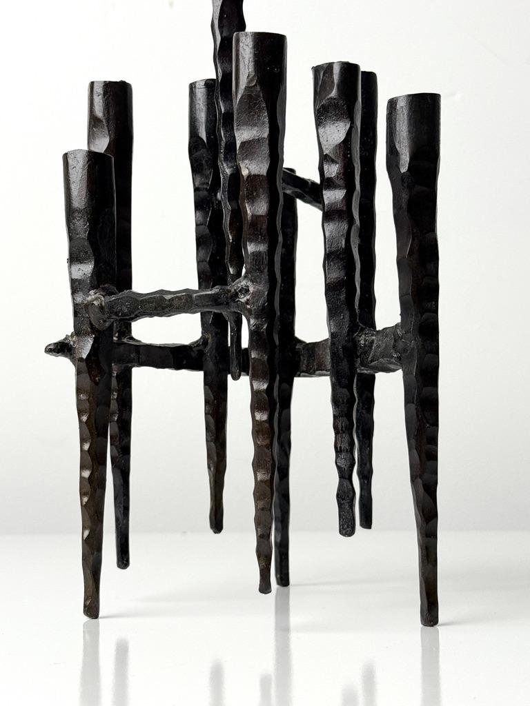 Brutalist Hand Forged Iron Menorah Candelabra Sculpture by David Palombo For Sale 4
