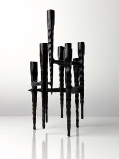 Brutalistische handgeschmiedete Eisen-Menorah-Kandelaber-Skulptur aus Eisen von David Palombo
