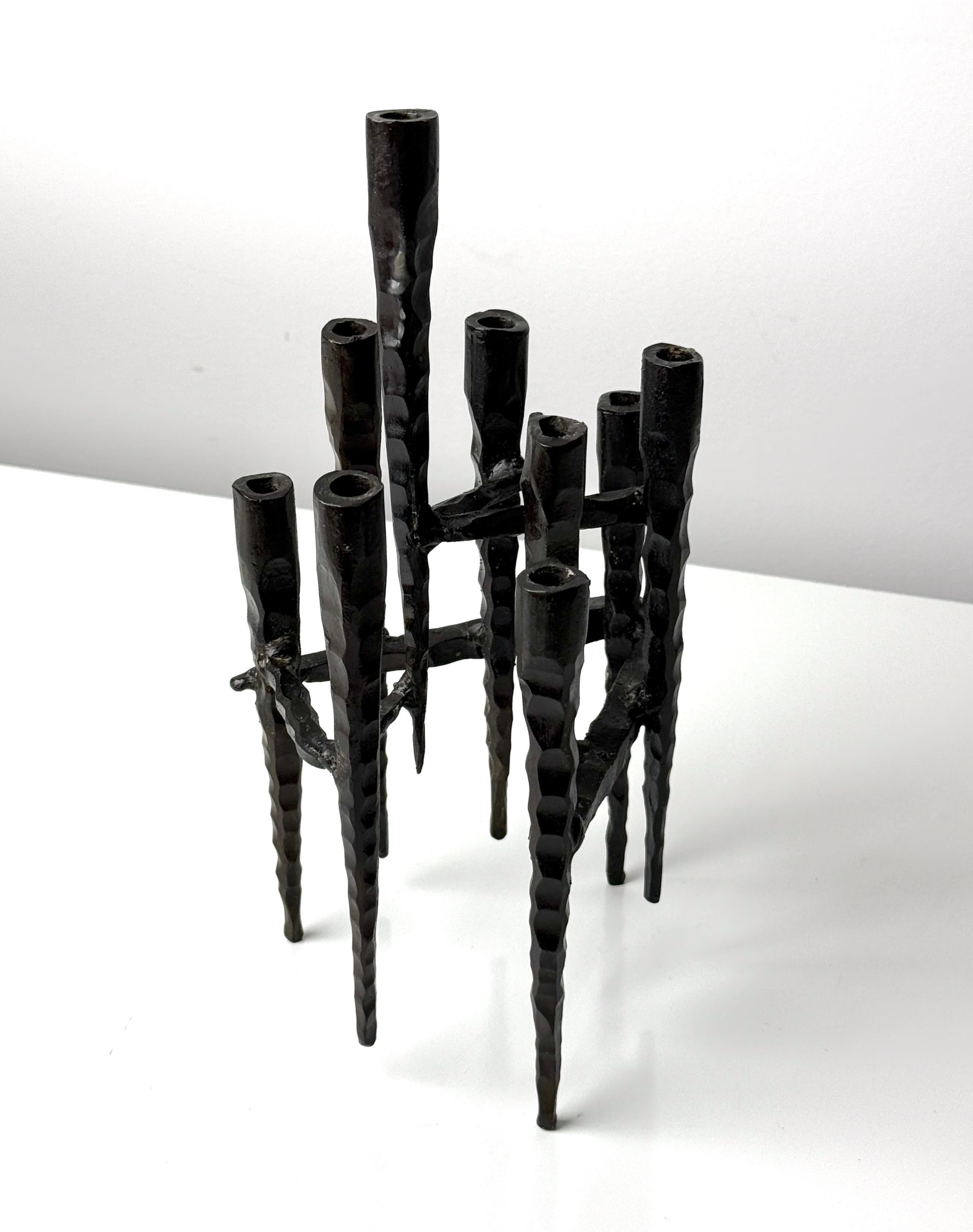 Israeli Brutalist Hand Forged Iron Menorah Candelabra Sculpture by David Palombo For Sale